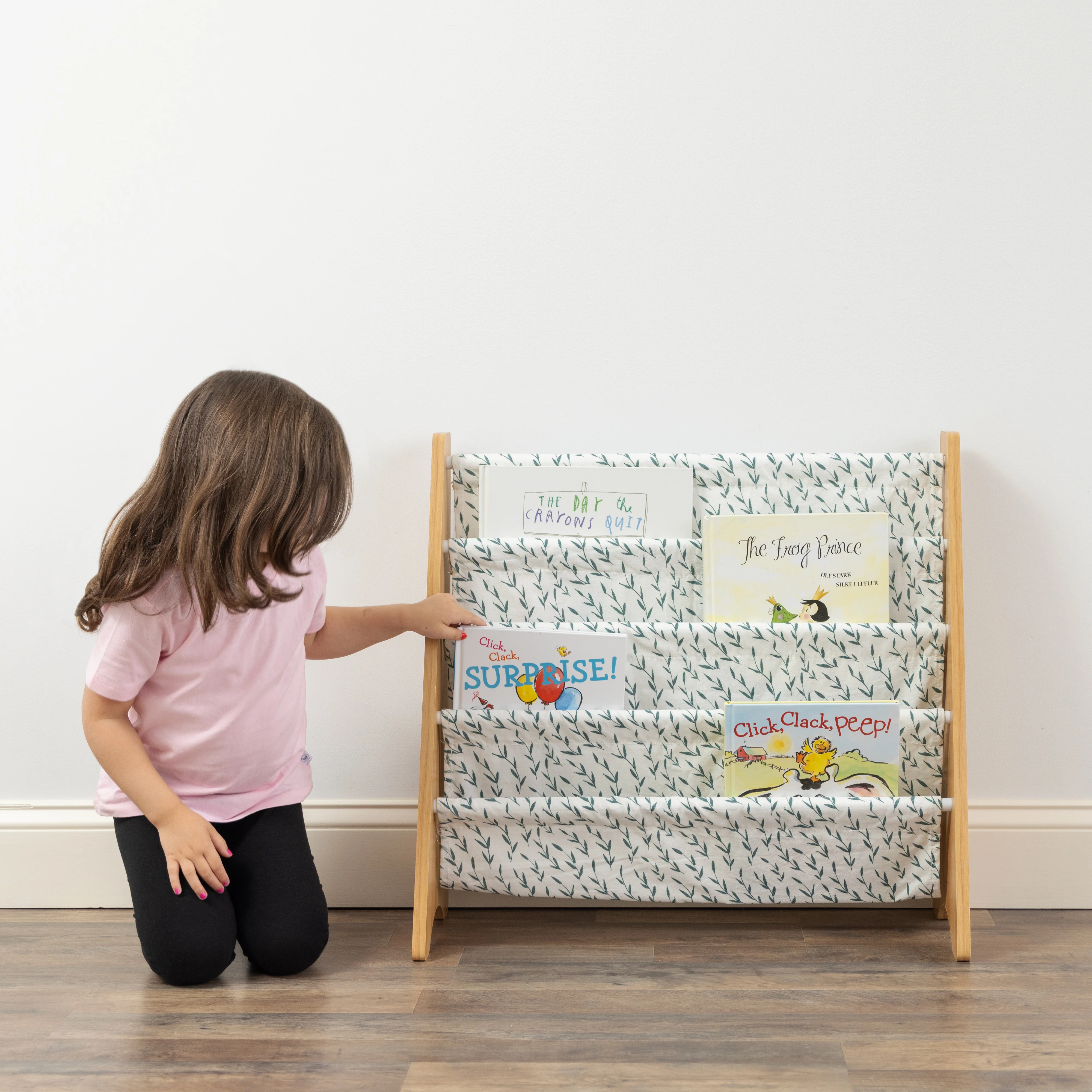 Humble Crew Spring Bookshelf 4 Tier Book Storage, Natural/White/Green