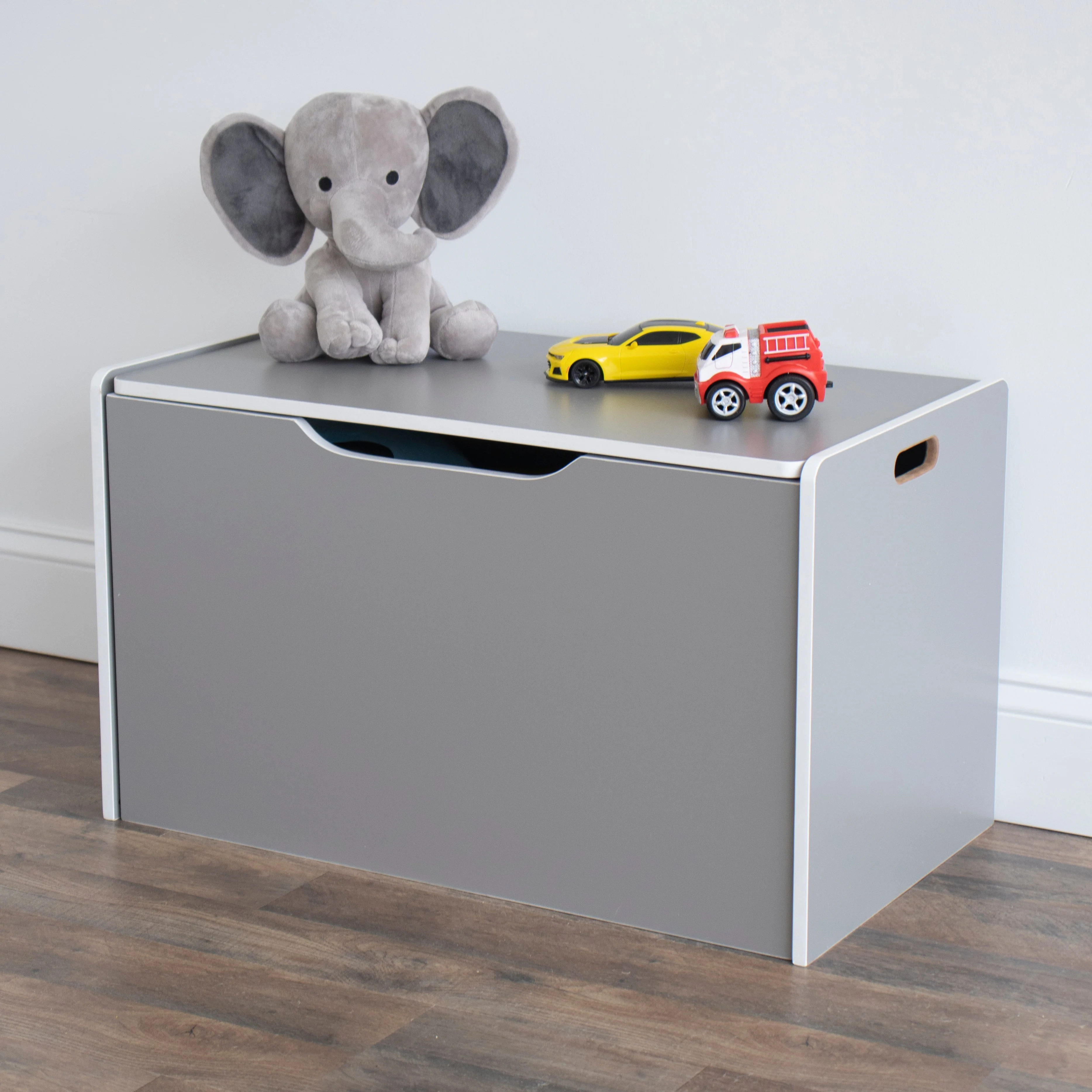 Hinged Toy Storage Chest with Lid, Grey & White