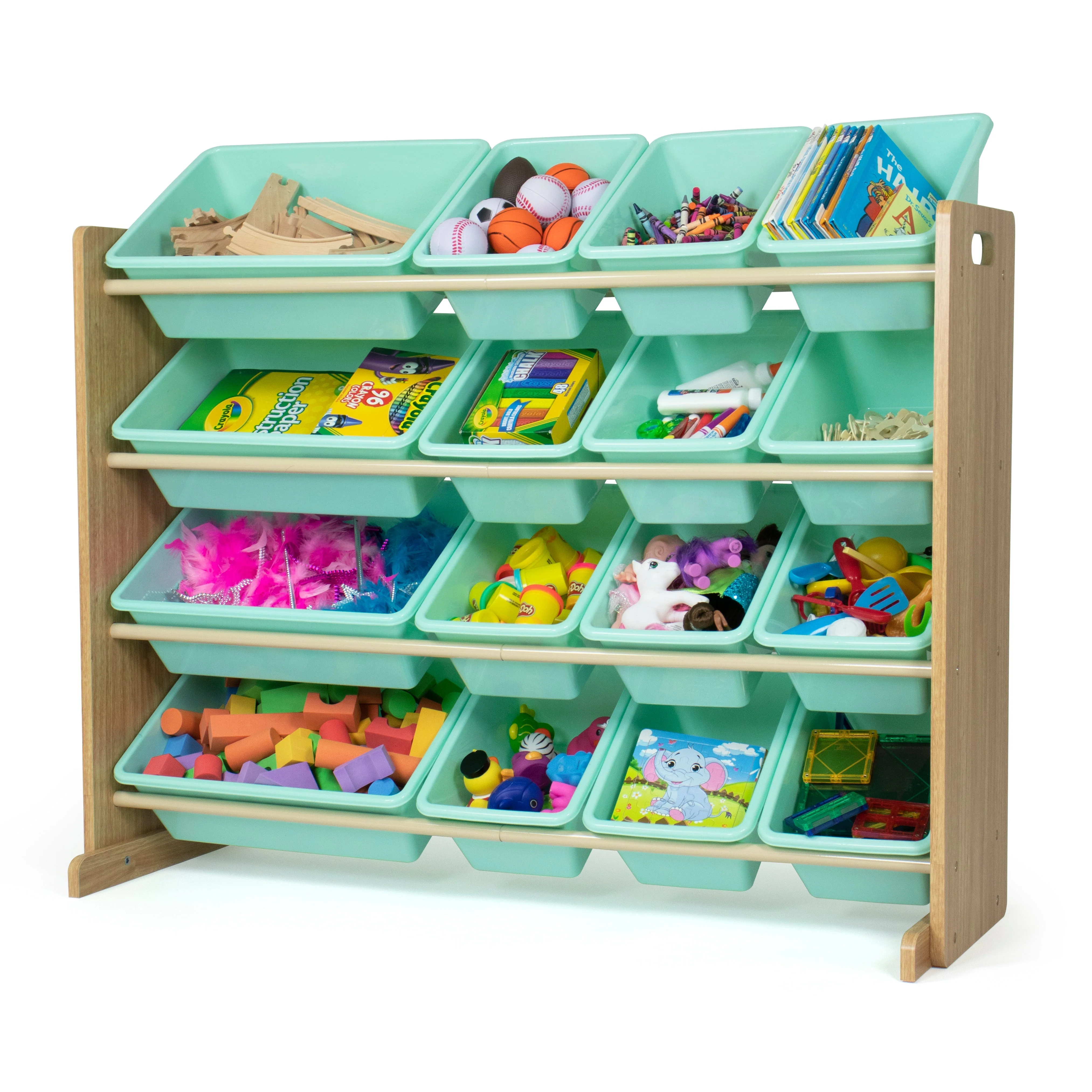 Bailey Supersized Extra Large Natural and Seafoam 16-Bin Toy Organizer