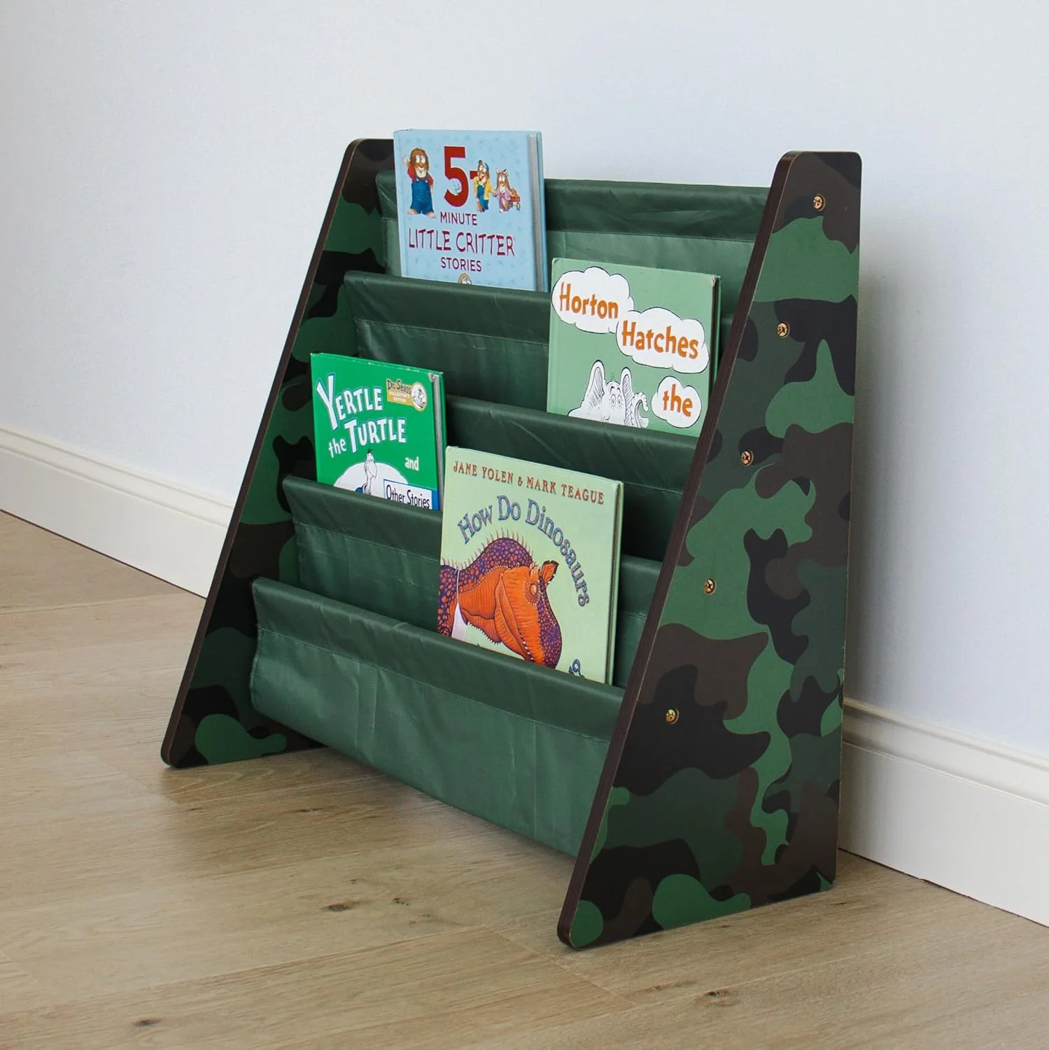 Humble Crew Kids Hunter Bookshelf 4 Tier Book Storage, Army Green Camo