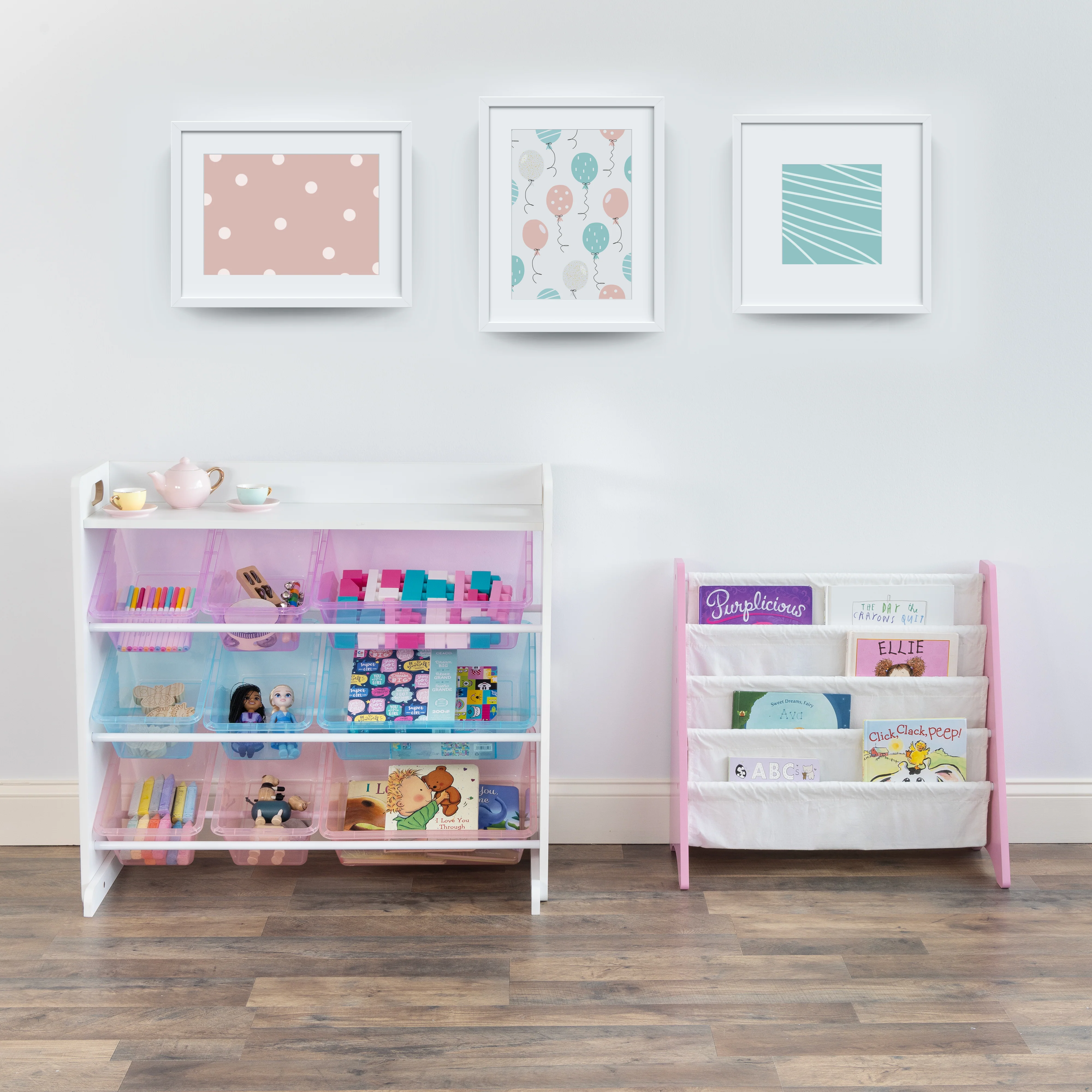 Humble Crew Carly Bookshelf 4 Tier Book Storage, Pink/White