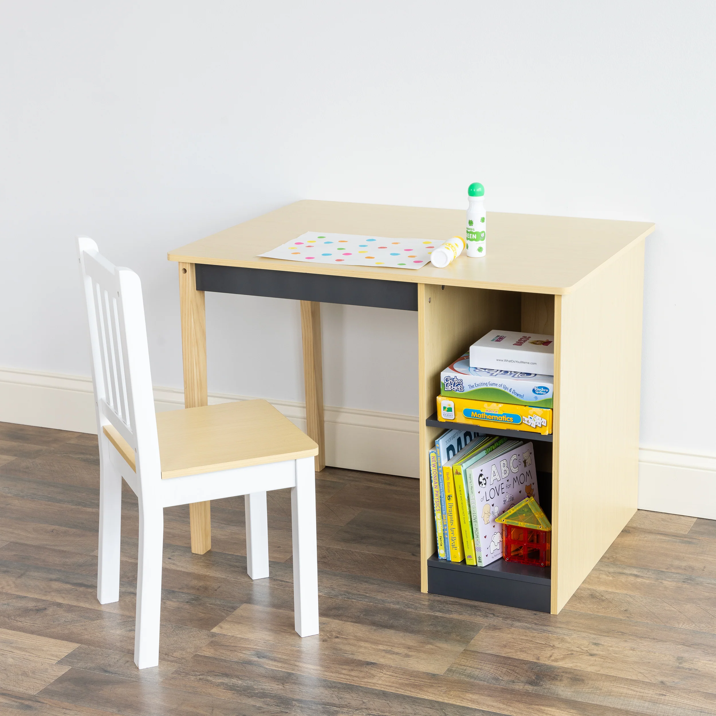 Humble Crew Dalton Toddler Desk & Chair Set, Natural/Black/White/Grey