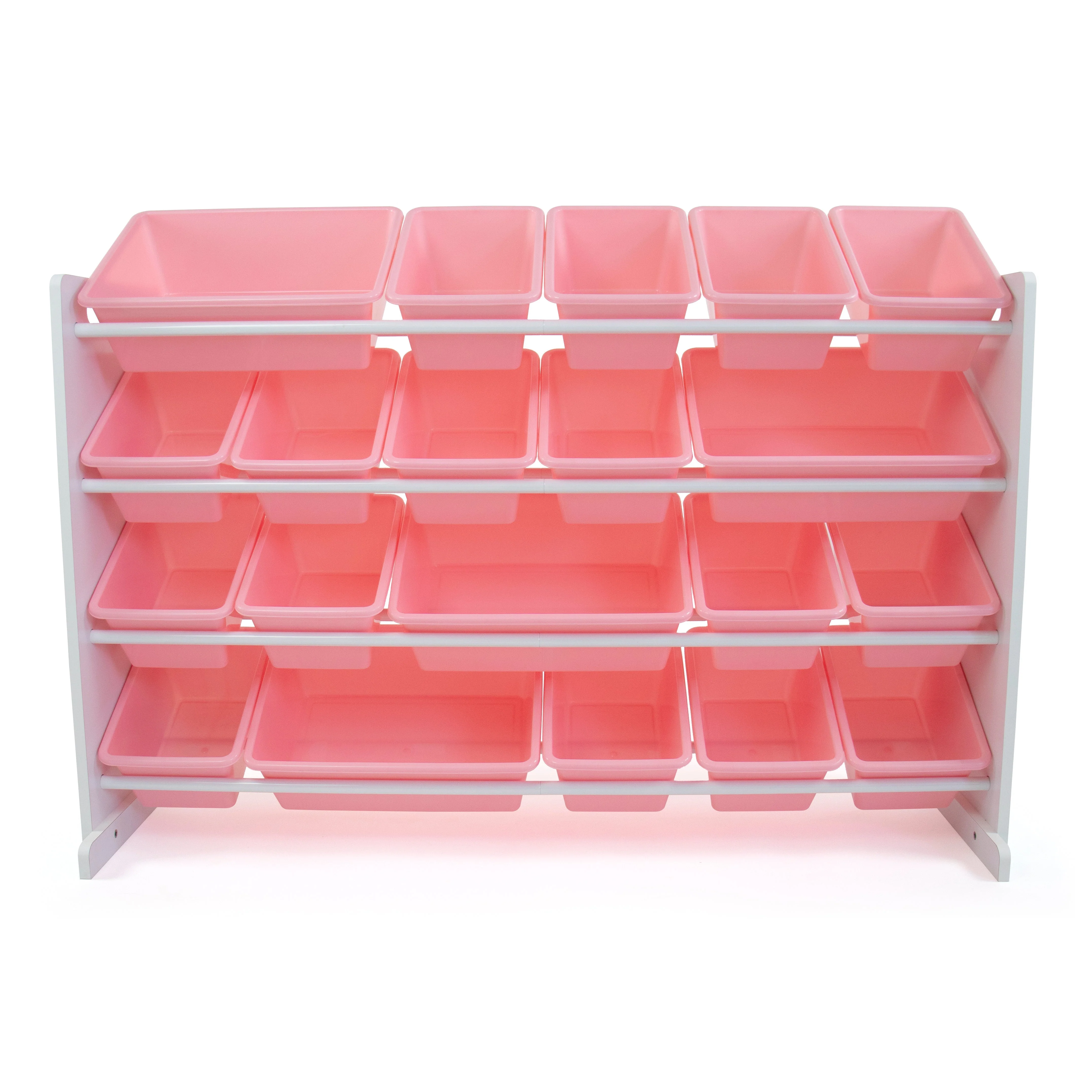 Charlotte Extra Large Toy Storage Organizer with 20  Storage Bins, White/Pink