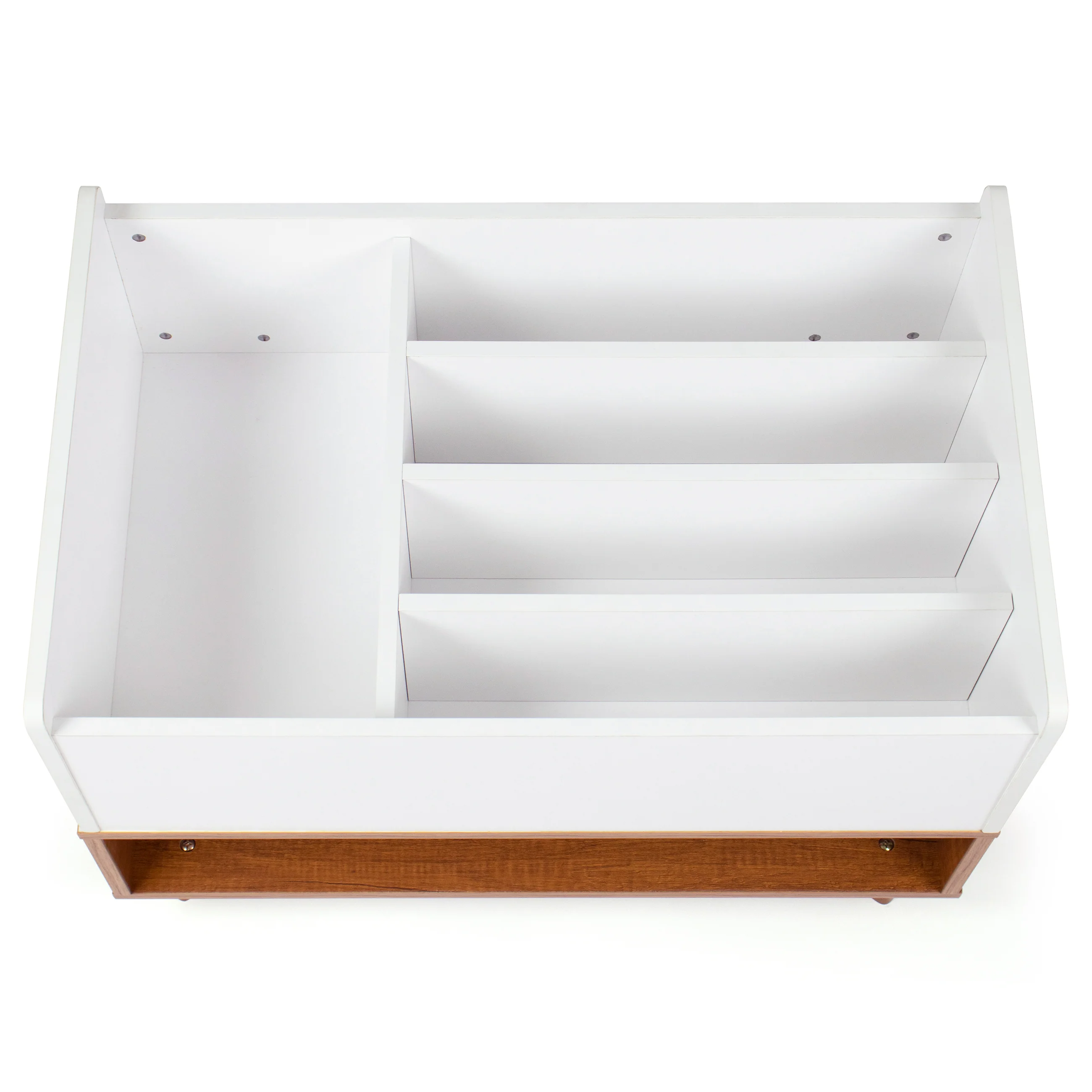 Humble Crew Bookshelf Caddy and Toy Storage with Shelf, Warm Wood/White