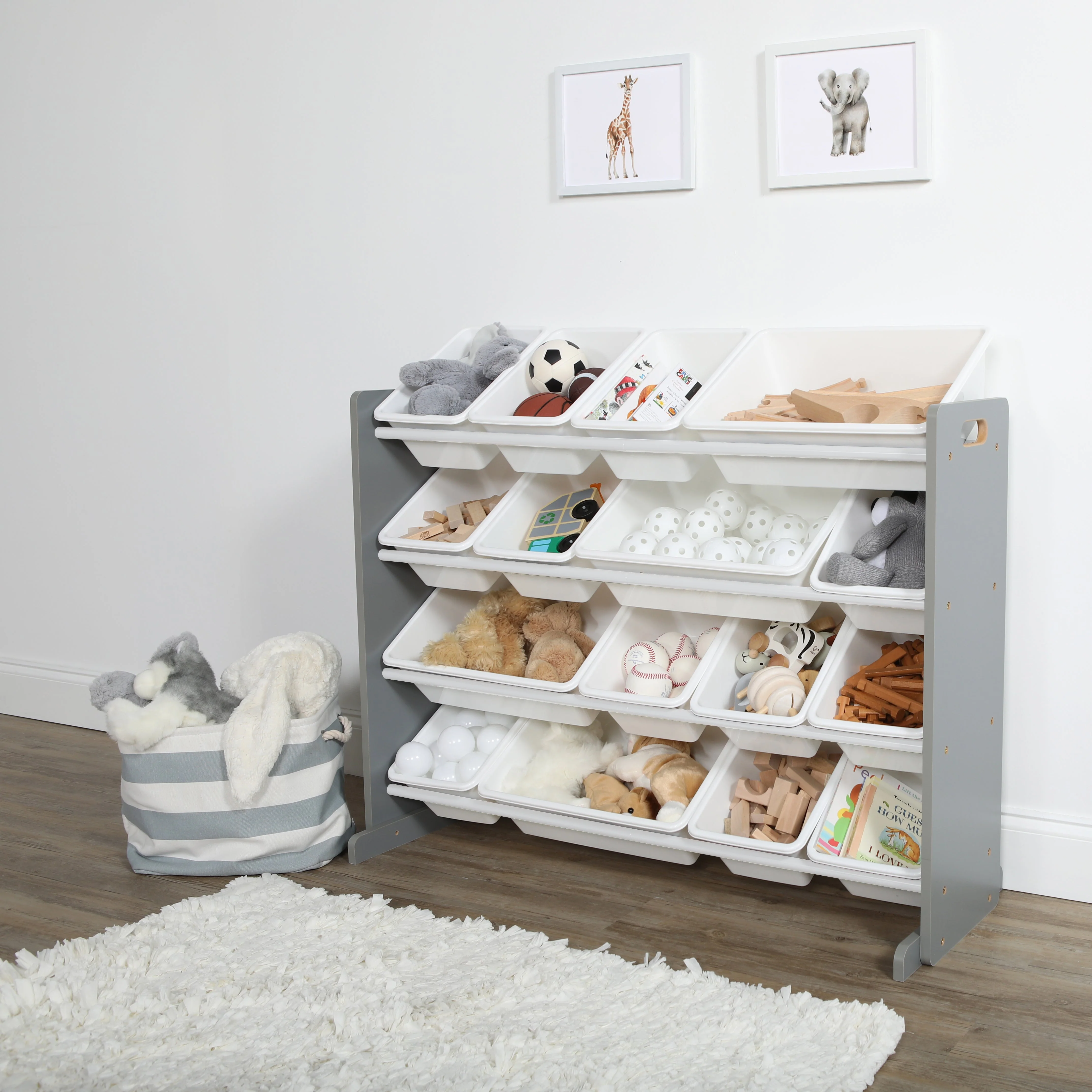 Supersized Grey and White 16-Bin Toy Organizer