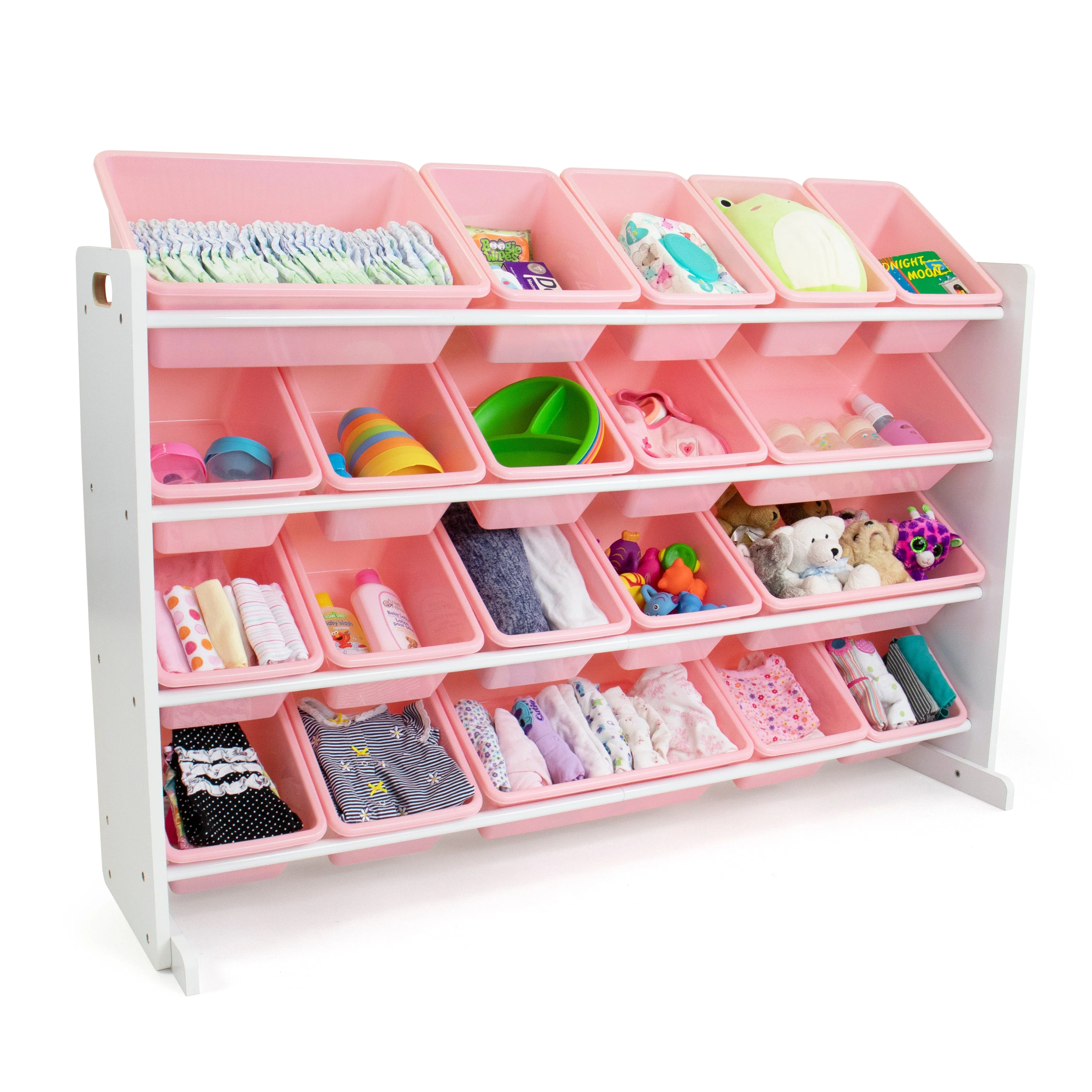 Charlotte Extra Large Toy Storage Organizer with 20  Storage Bins, White/Pink