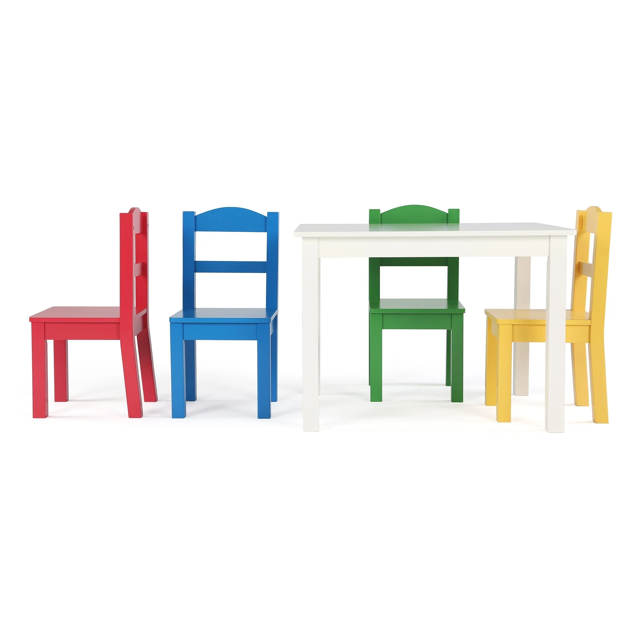 Summit White Wood Table & 4 Primary Chairs