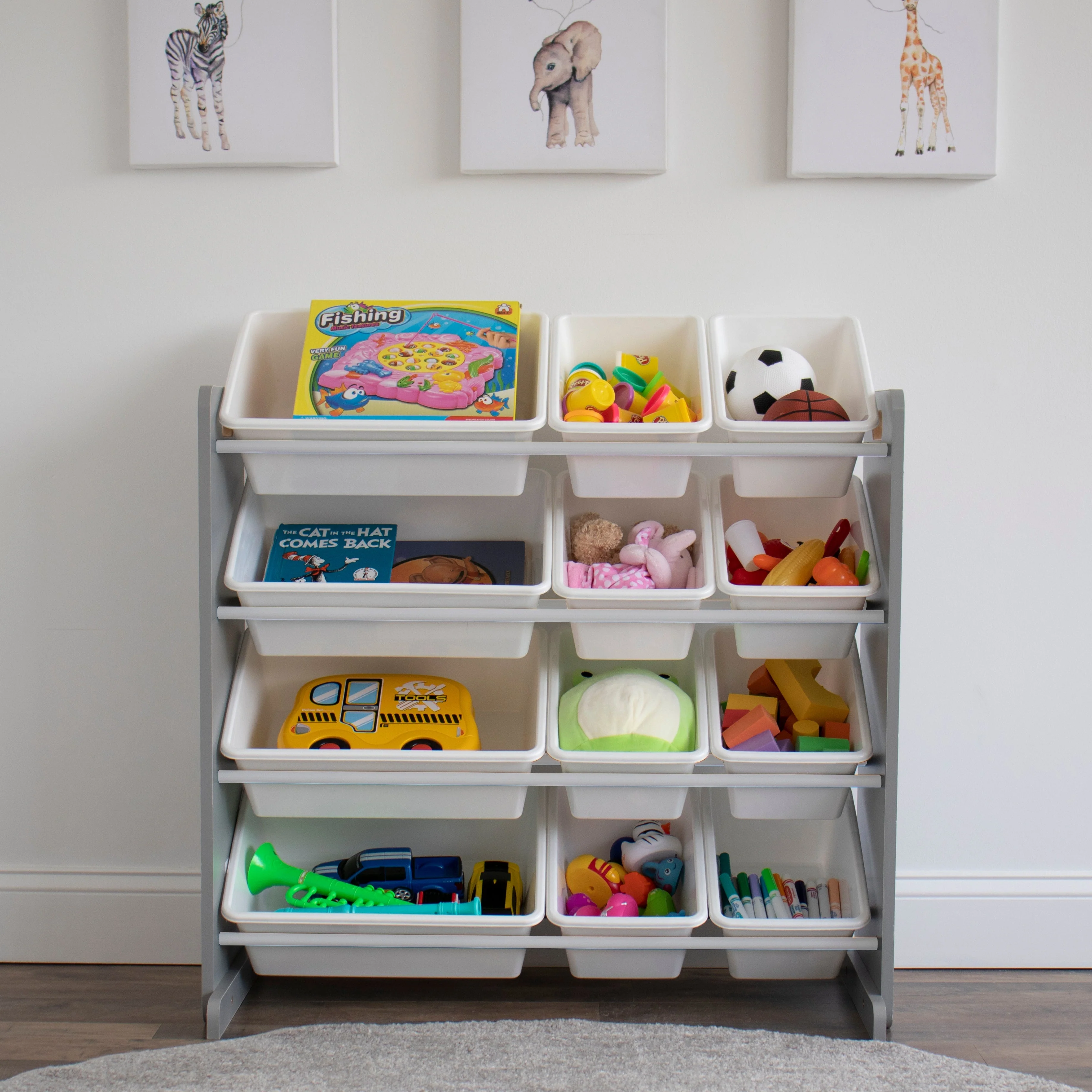 Inspire Grey and White 12-Bin Toy Organizer