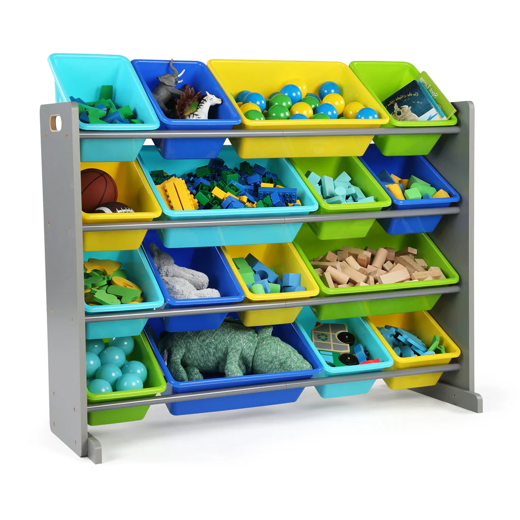 Elements Supersized Extra Large Grey and Blue 16-Bin Toy Organizer