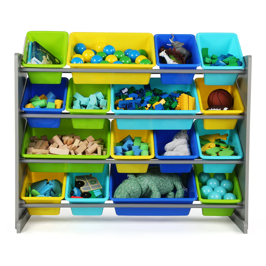 Elements Supersized Extra Large Grey and Blue 16-Bin Toy Organizer