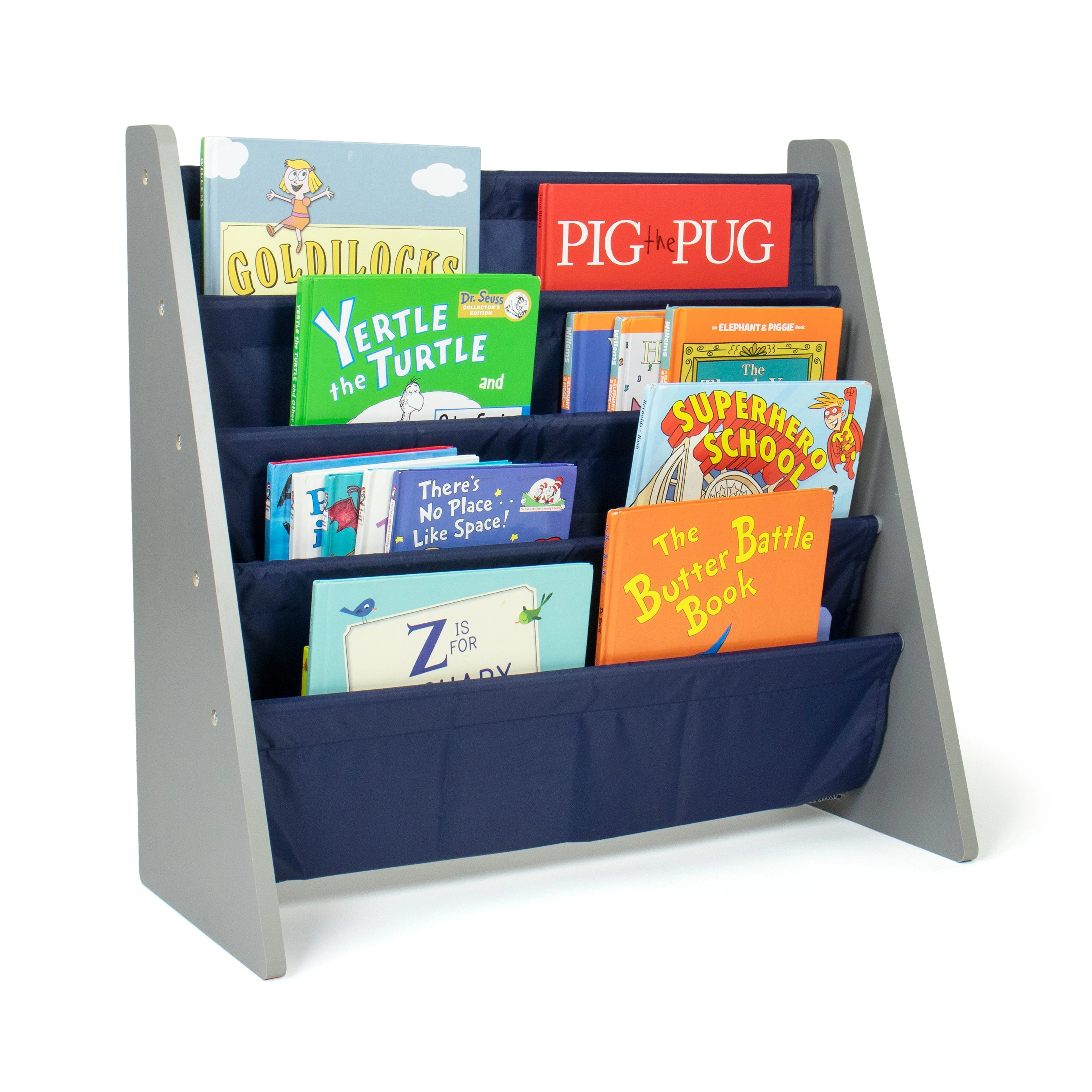 Kids Bookshelf 4 Tier Book Organizer,  Navy/Grey
