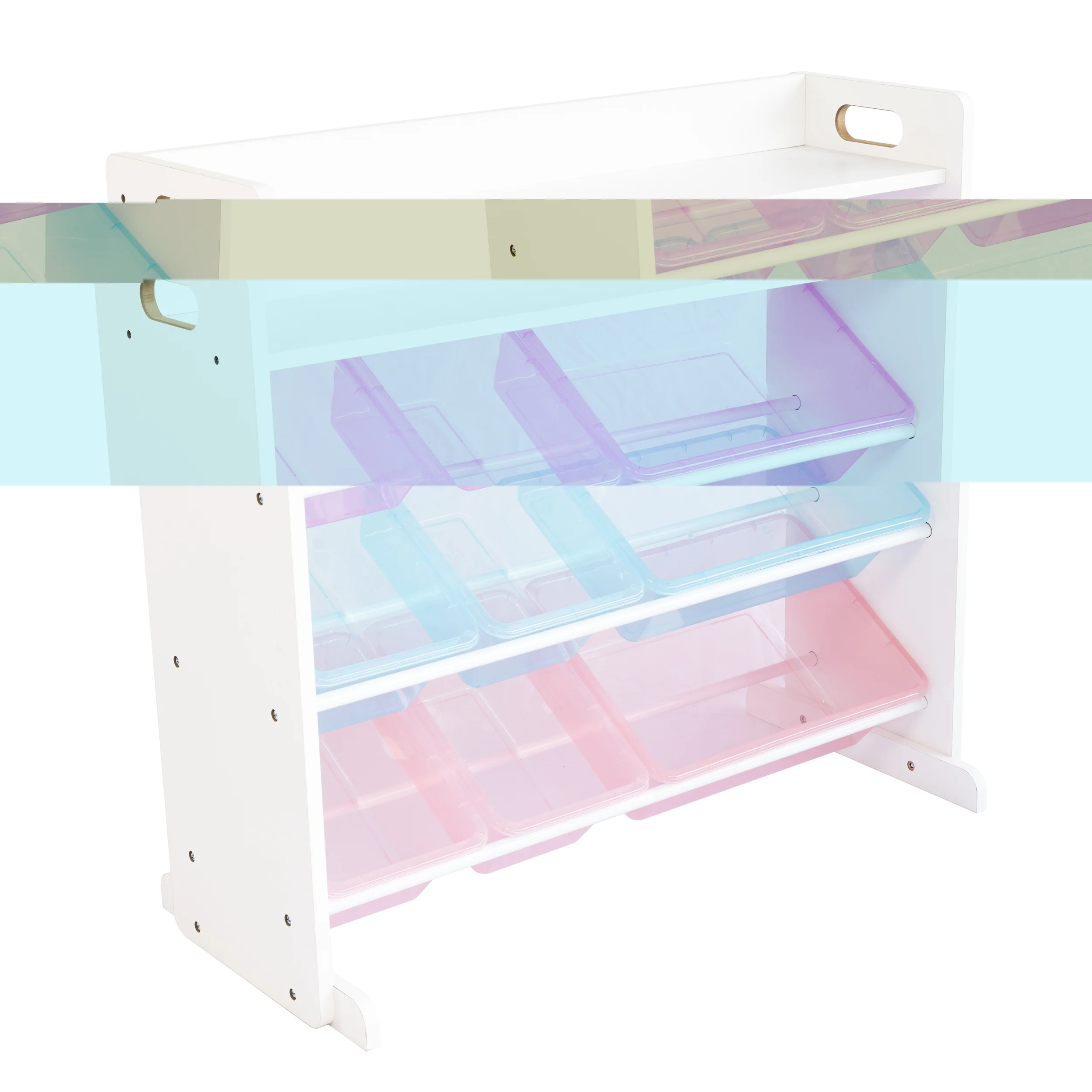 Humble Crew Unicorn Toy Storage Organizer with Shelf with 9 Plastic Storage Bins, White/Purple/Pink/Blue