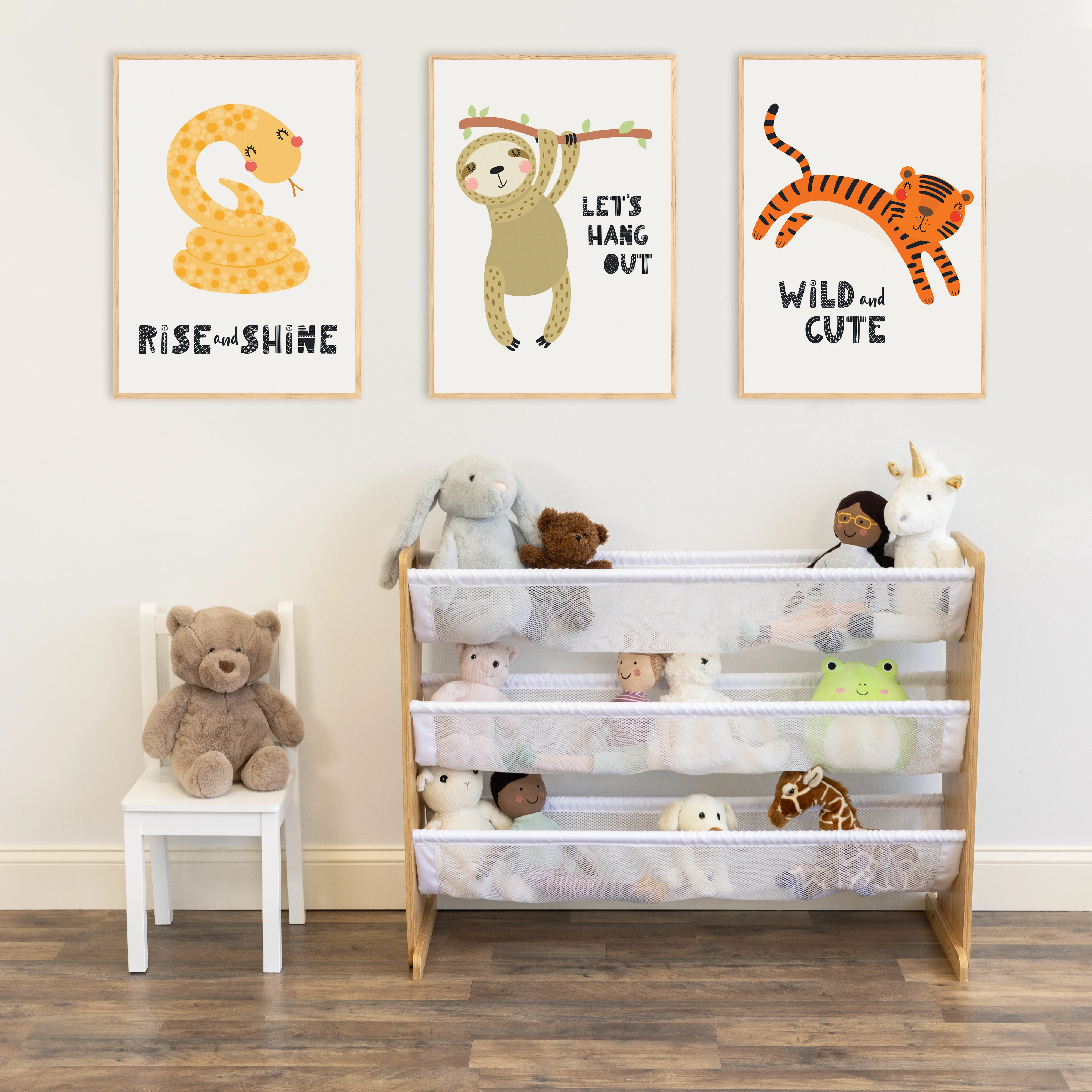 Humble Crew Journey Stuffed Animal Organizer with 3 Tiers, Natural/White