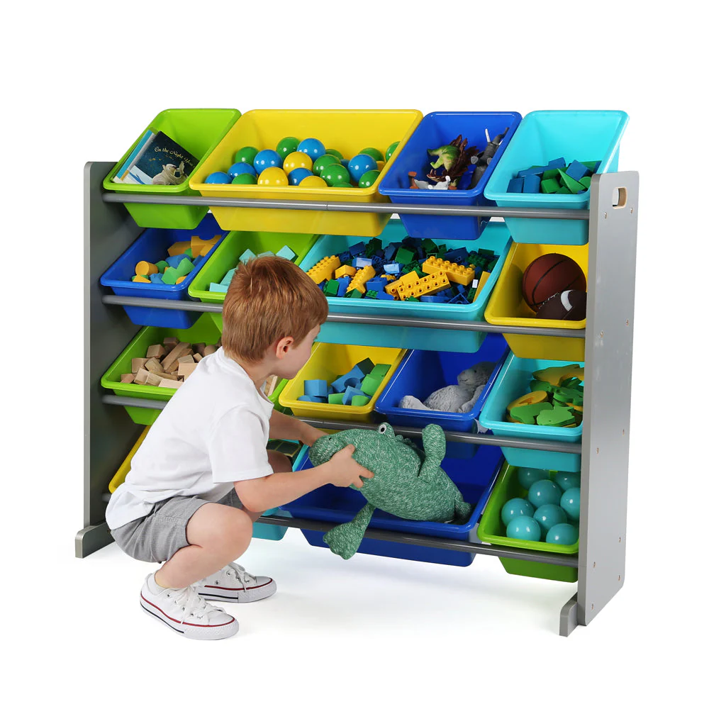 Elements Supersized Extra Large Grey and Blue 16-Bin Toy Organizer