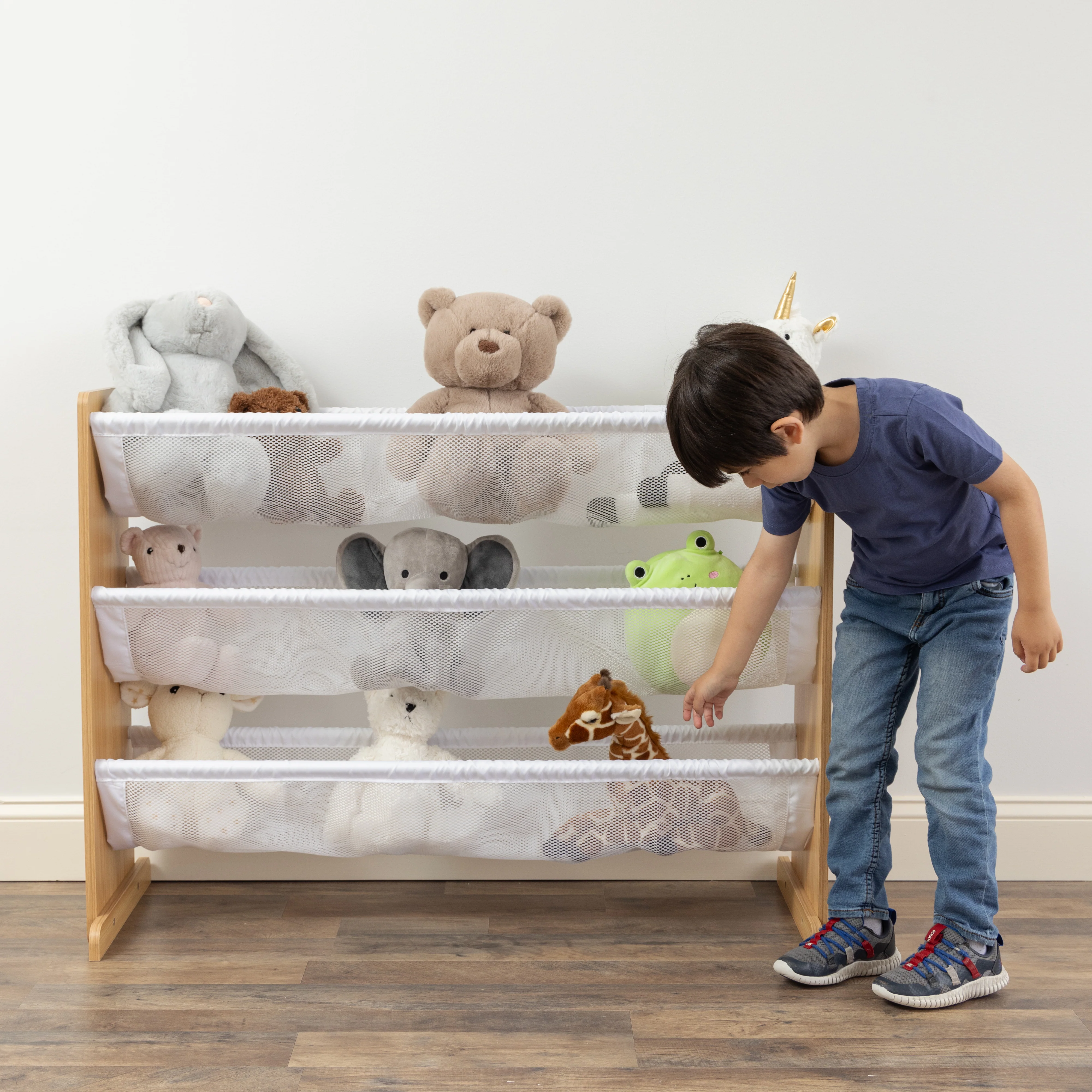 Humble Crew Journey Stuffed Animal Organizer with 3 Tiers, Natural/White