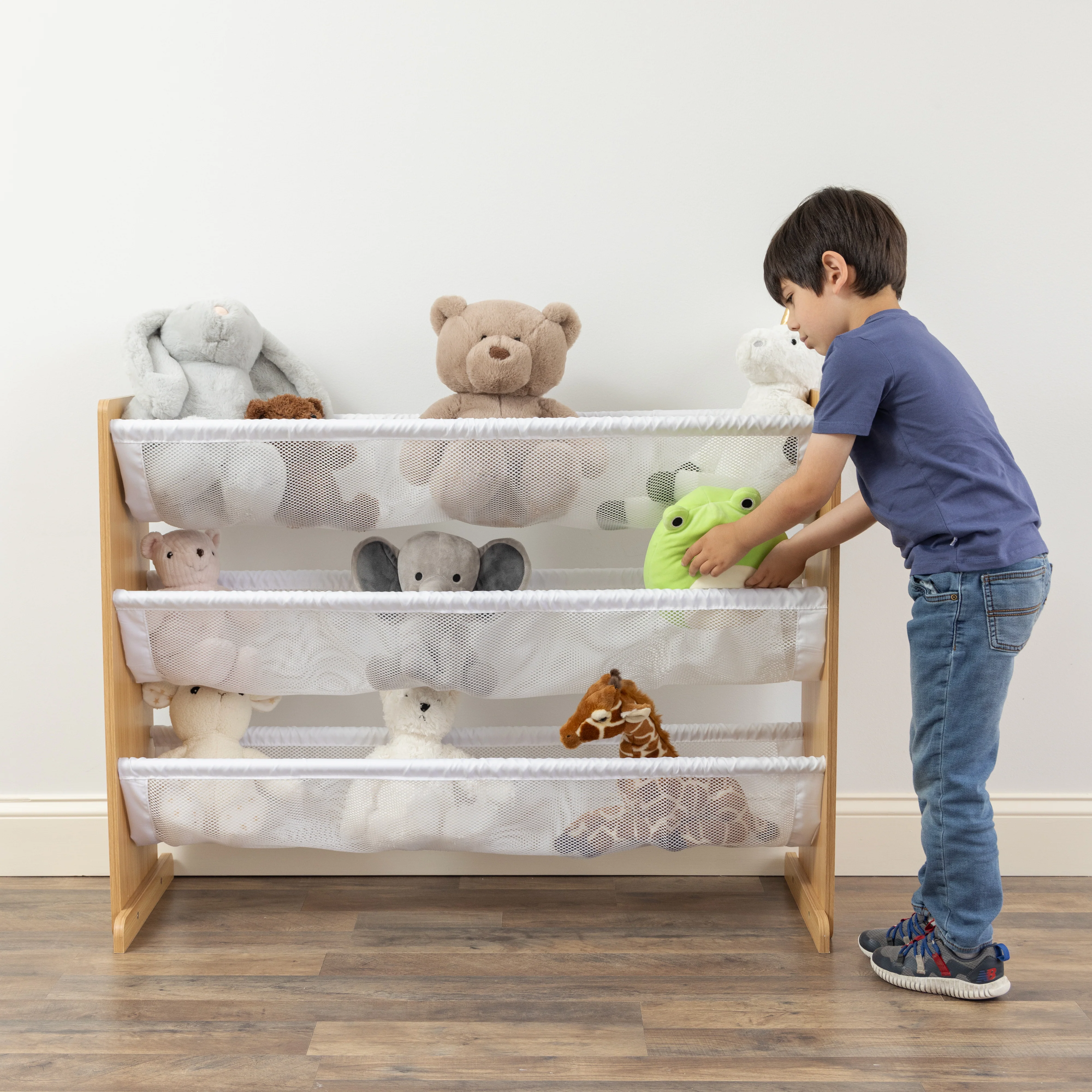 Humble Crew Journey Stuffed Animal Organizer with 3 Tiers, Natural/White