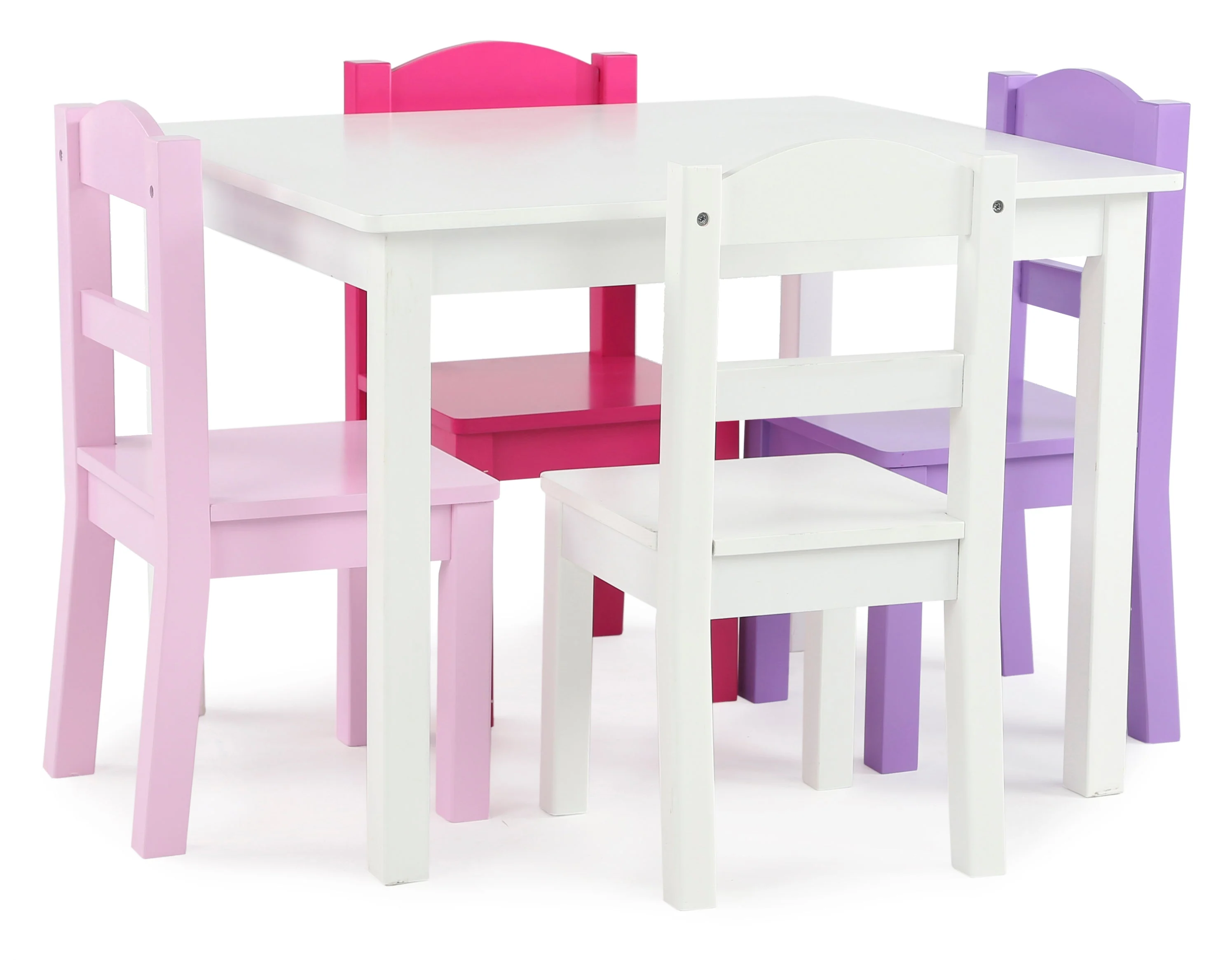 Friends White Kids Table & 4 Pink and Purple Chairs