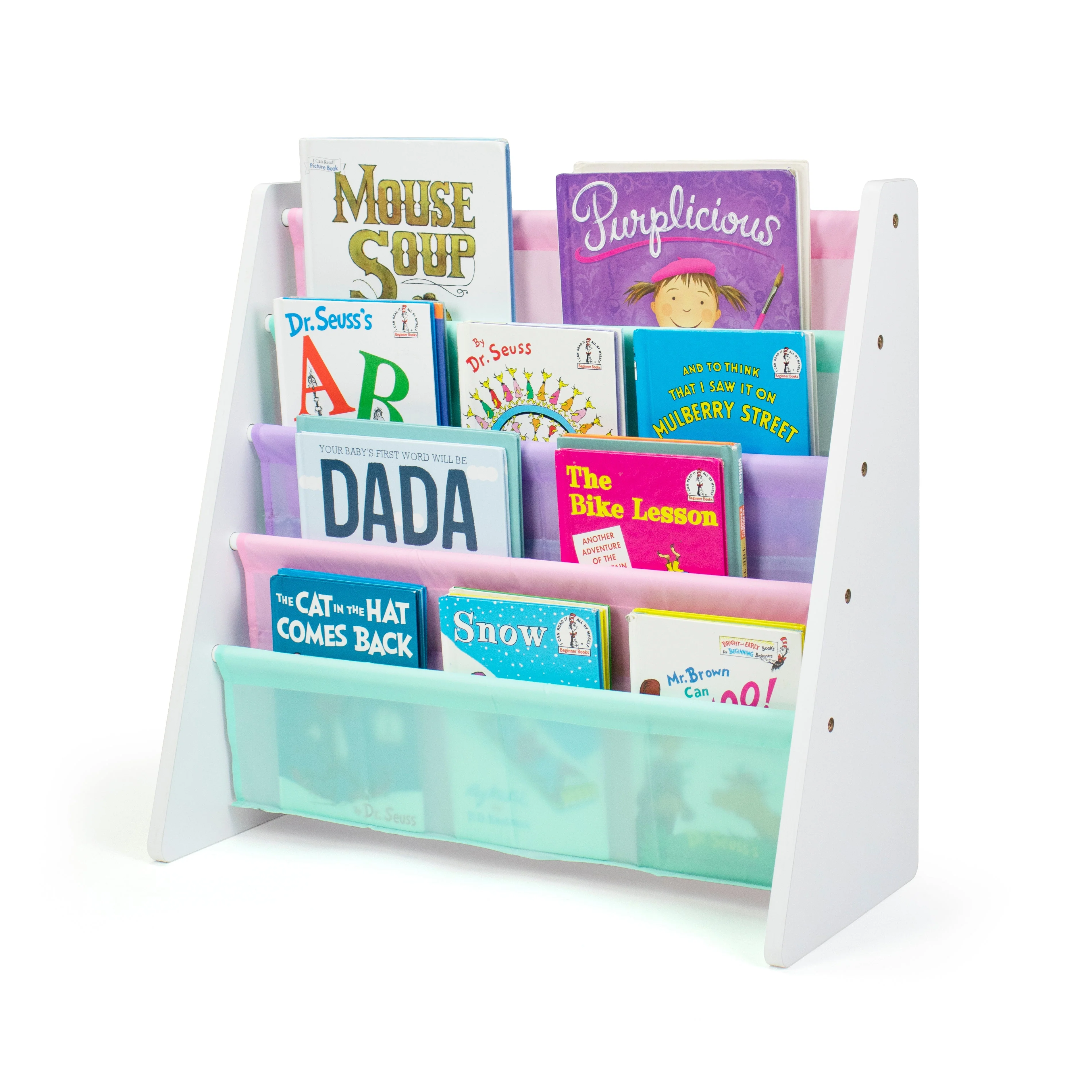 Holland Kids 4 Tier Book Rack Organizer, White/Pastel