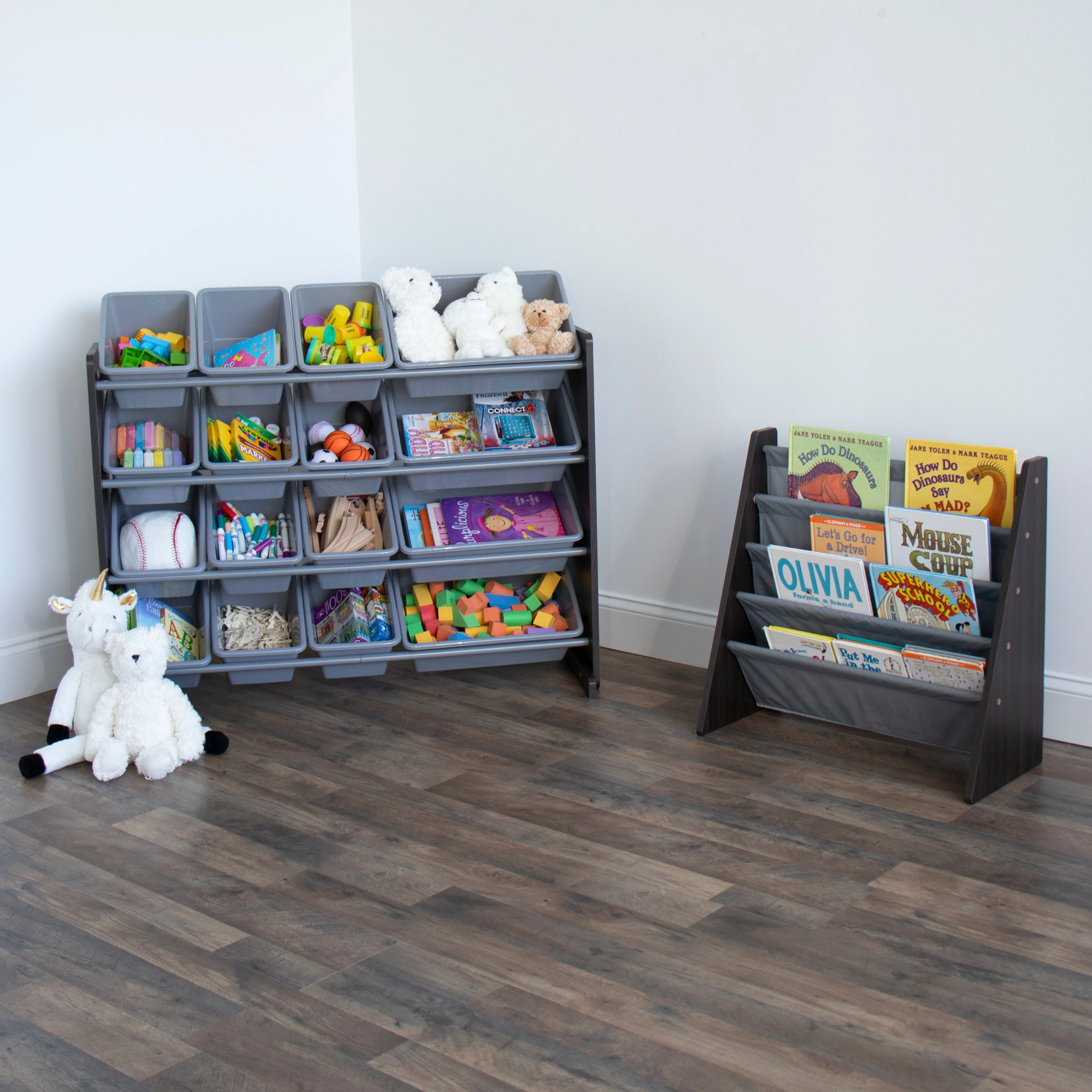 Sumatra Kids Bookshelf 4 Tier Bookrack Organizer, Espresso/Grey