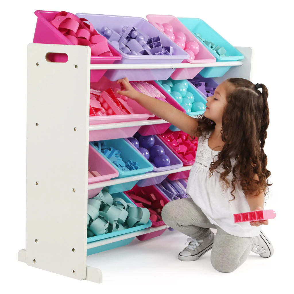 Forever Supersized Extra Large White and Pink 16-Bin Toy Organizer