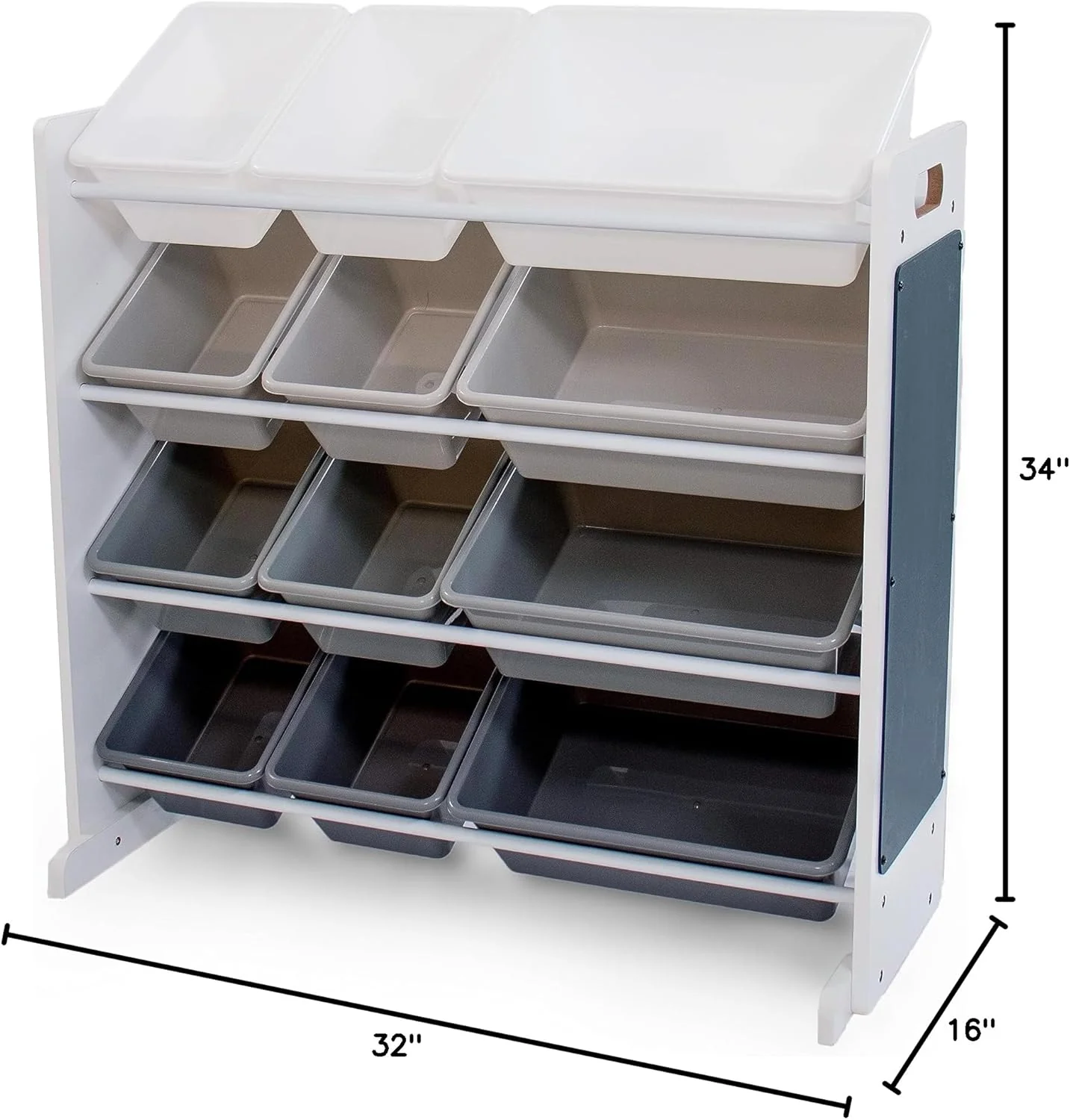 Humble Crew 12 Bin Toy Storage Organizer with Chalkboard, Eraser, and 2pc Chalk, White/Grey Gradient Ombre