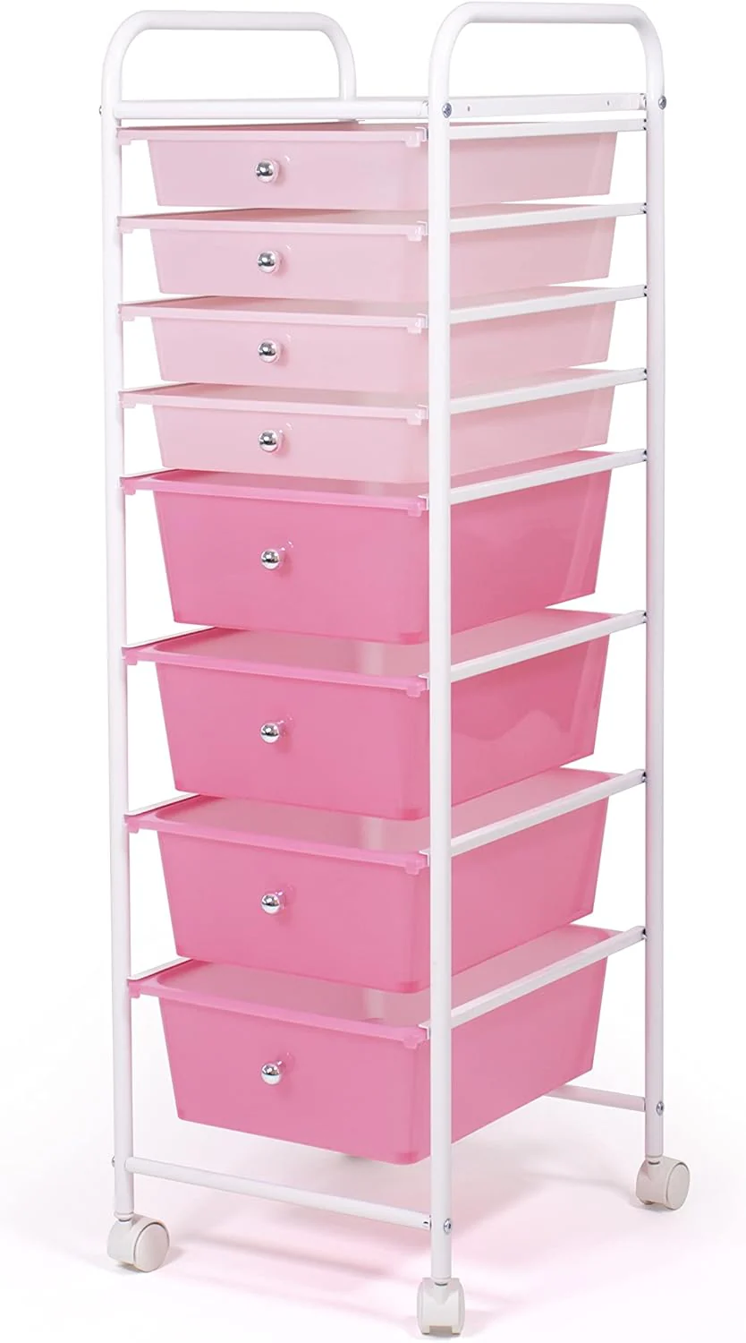 Humble Crew Essentials 8 Drawer Rolling Storage Cart with Wheels, Pink