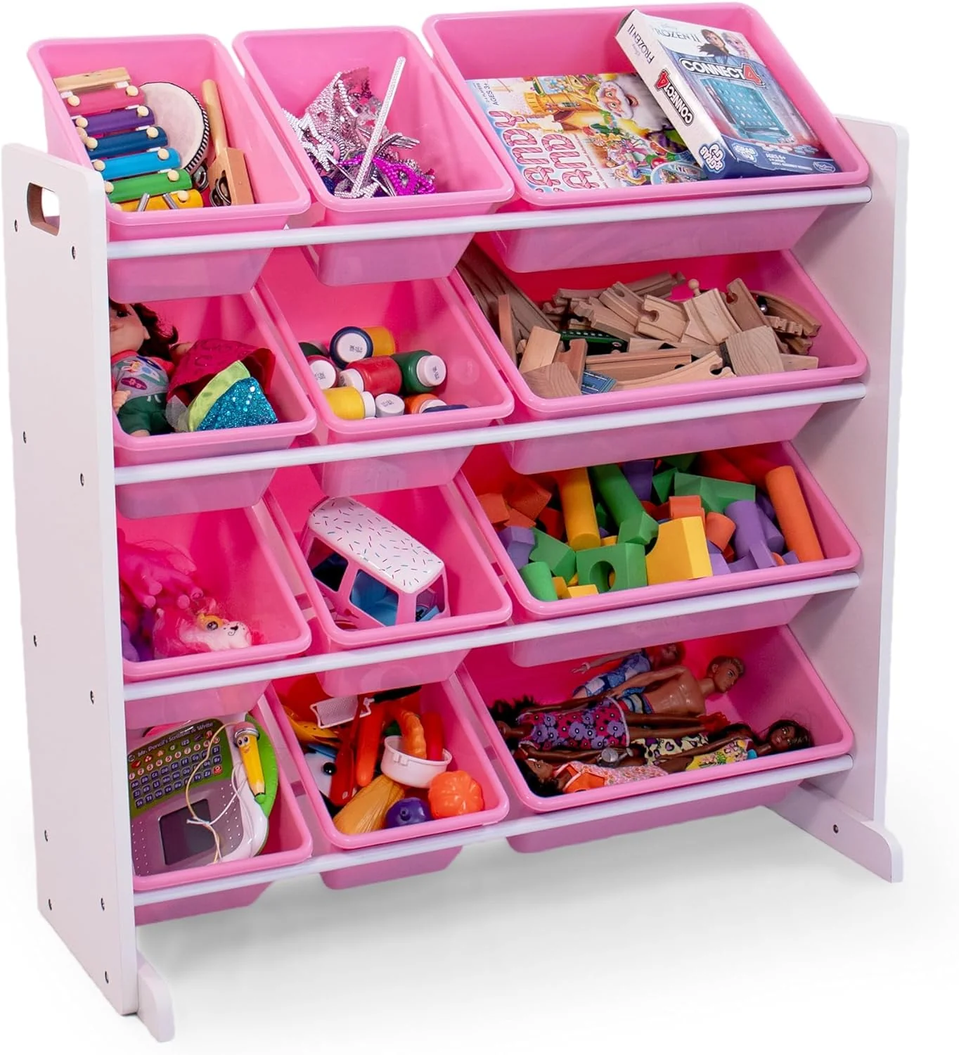 Humble Crew 12 Bin Toy Storage Organizer, White/Pink