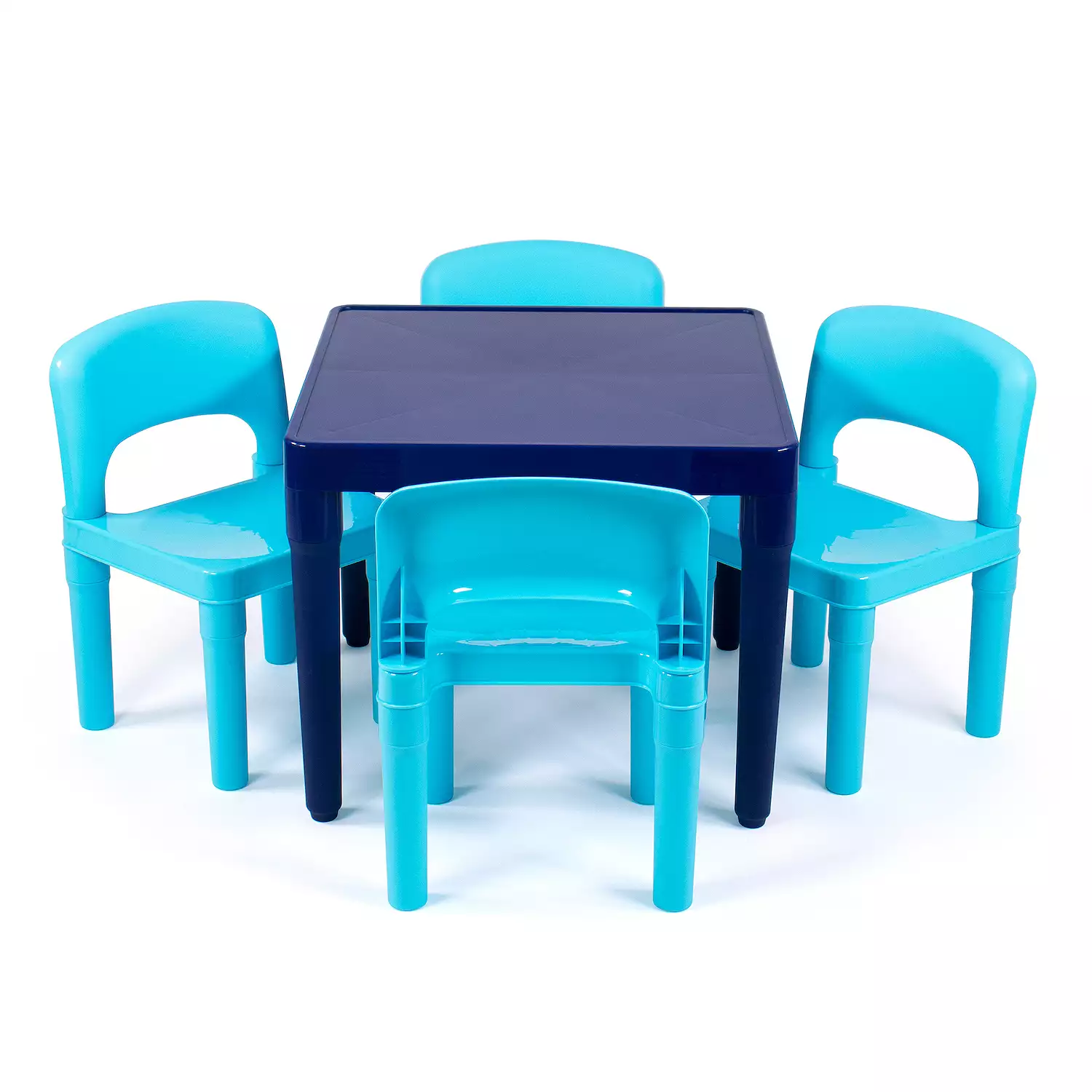 Humble Crew Jordan Kids Lightweight Plastic Table and 4 Chairs Set, Square, Multi-Blue