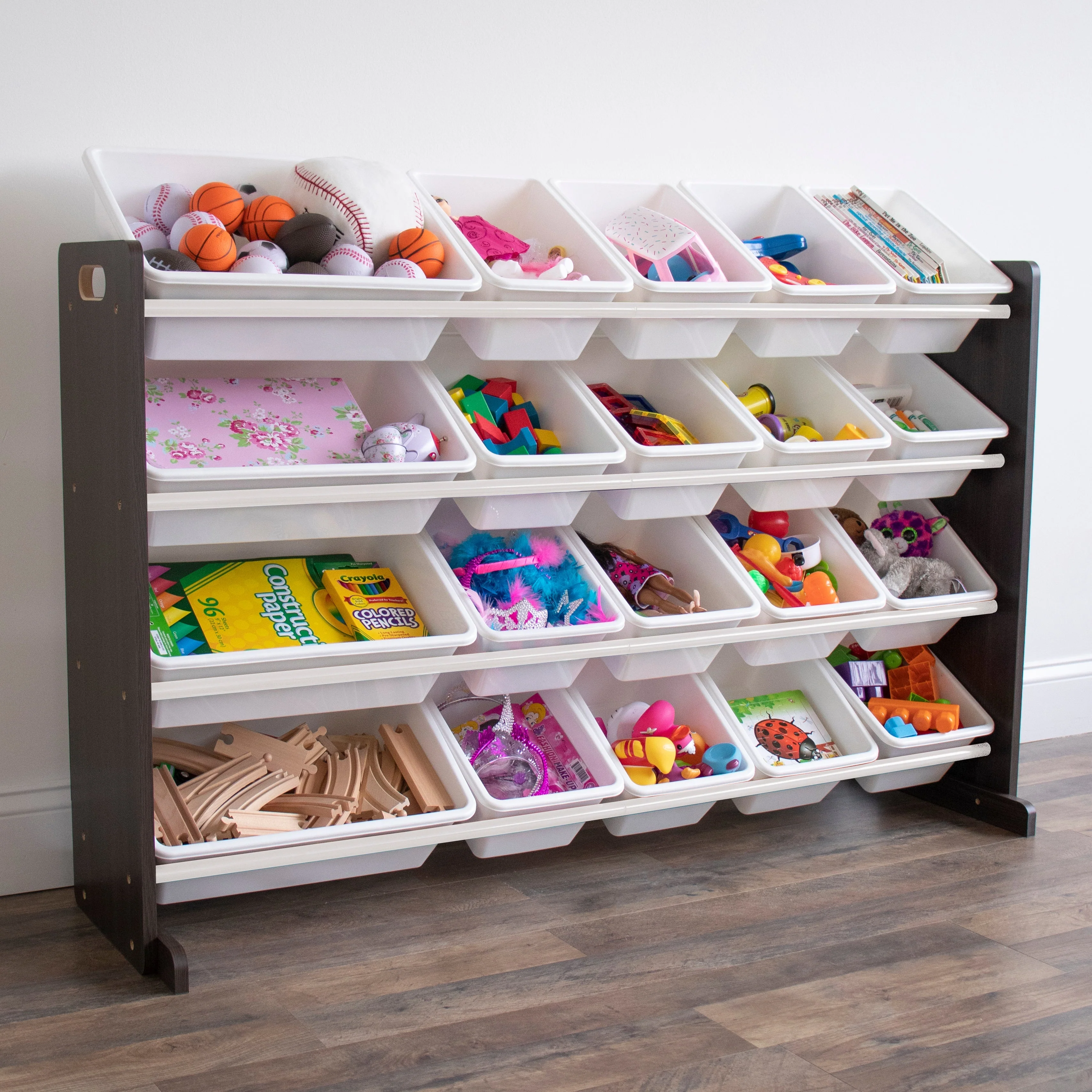 Espresso Extra Large Toy Storage Organizer with 20  Storage Bins