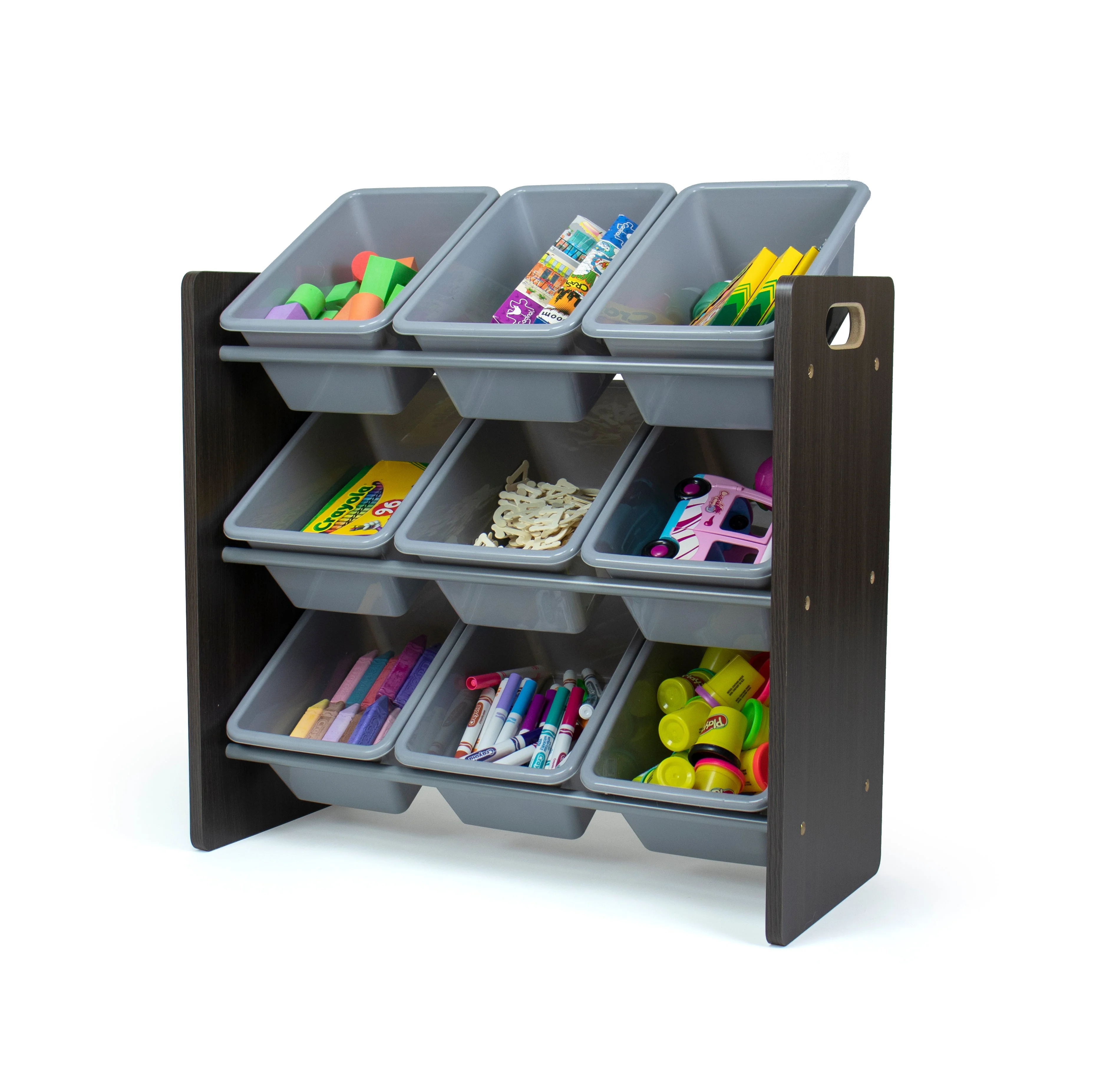 Sumatra Toy Storage Organizer with 9 Storage Bins, Espresso/Grey