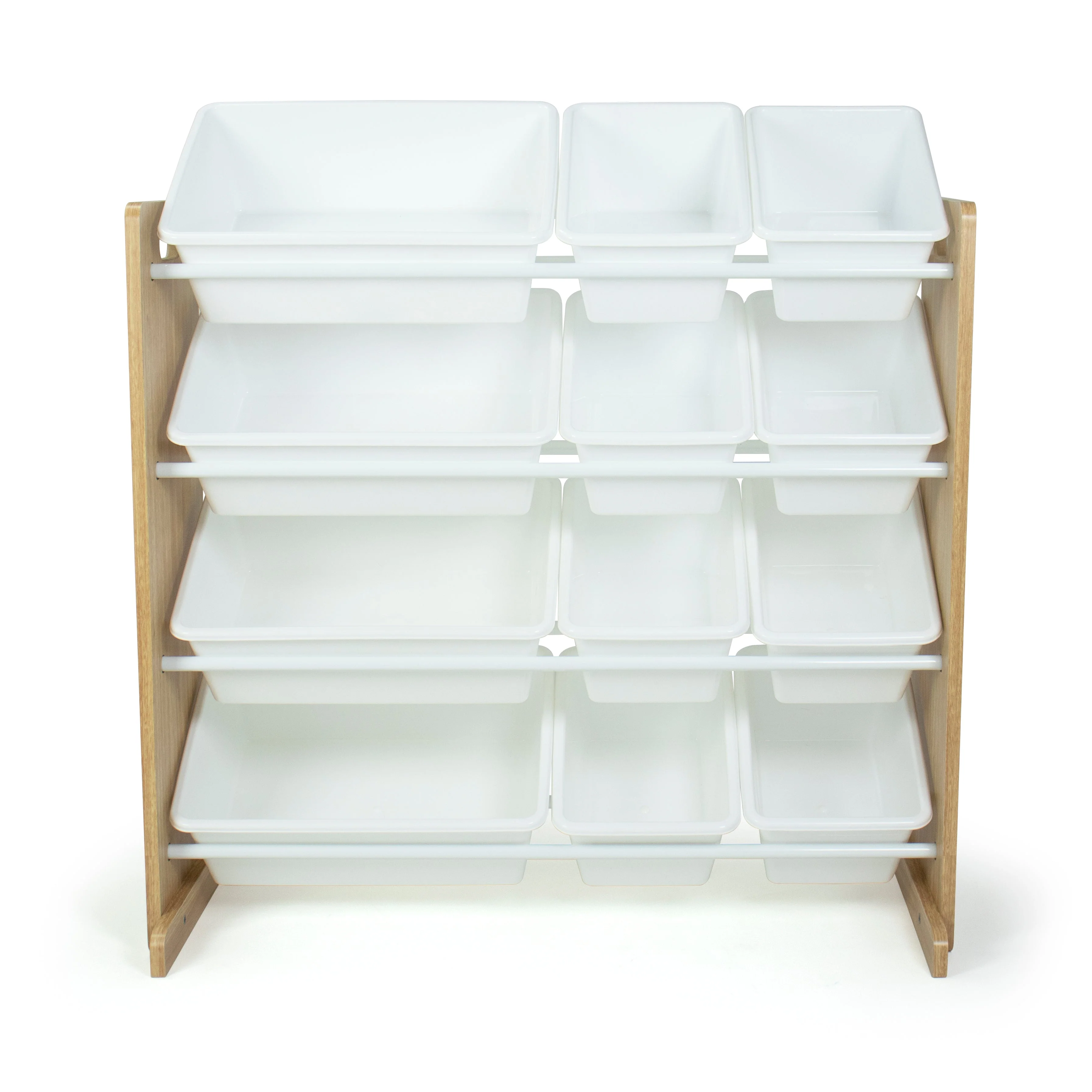 Humble Crew Journey Toy Storage Organizer with 12 Storage Bins,  Natural Wood/White Bins