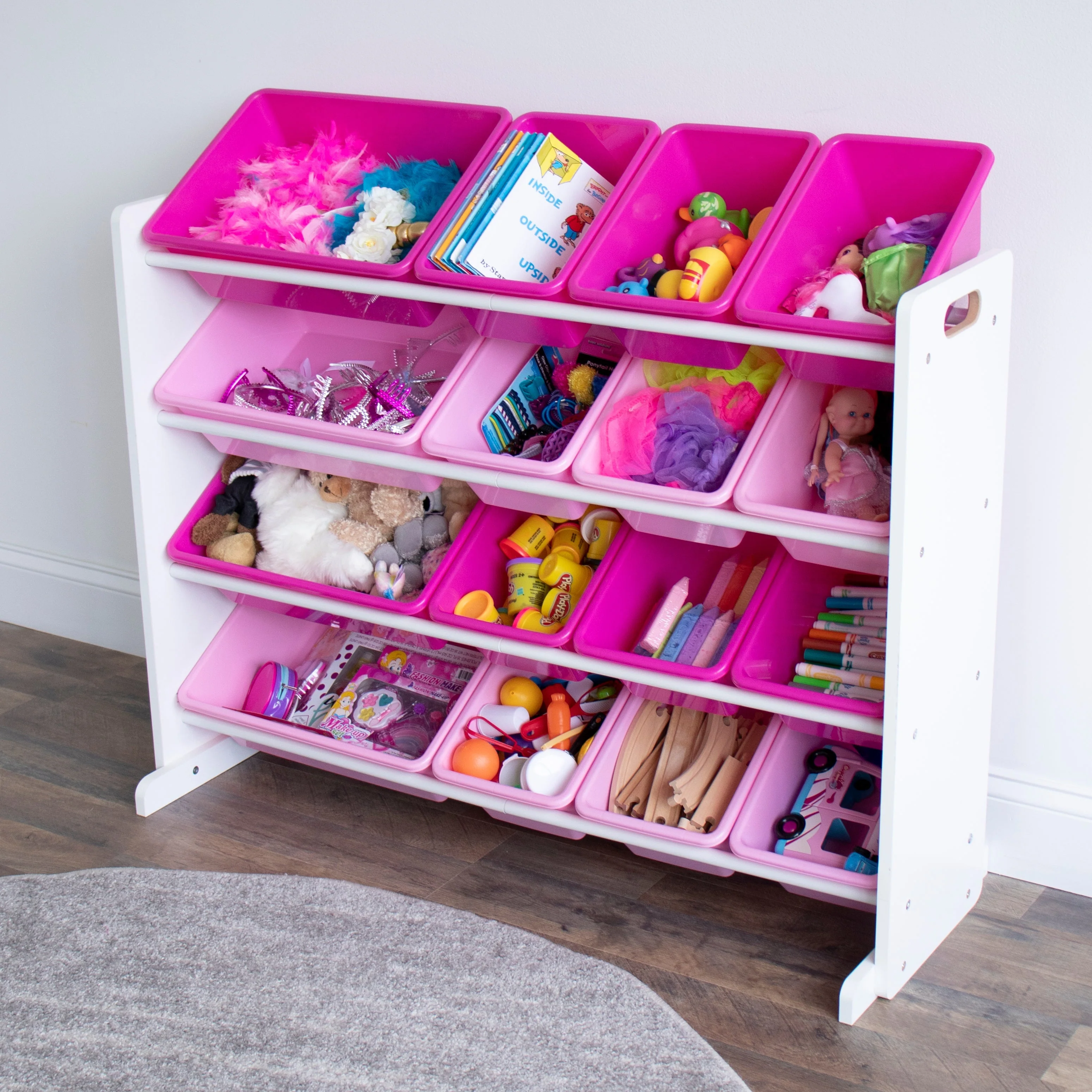 Molly Supersized Extra Large White and Pink 16-Bin Toy Organizer