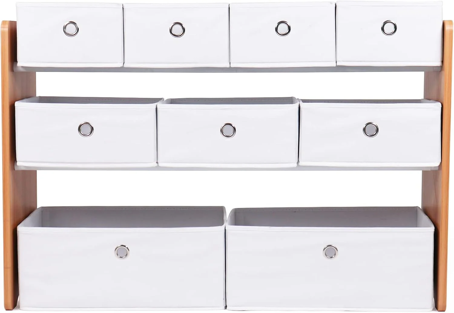 Humble Crew Journey Kids Toy Storage Organizer with 9 Collapsible Fabric Storage Bins, Natural Wood and White