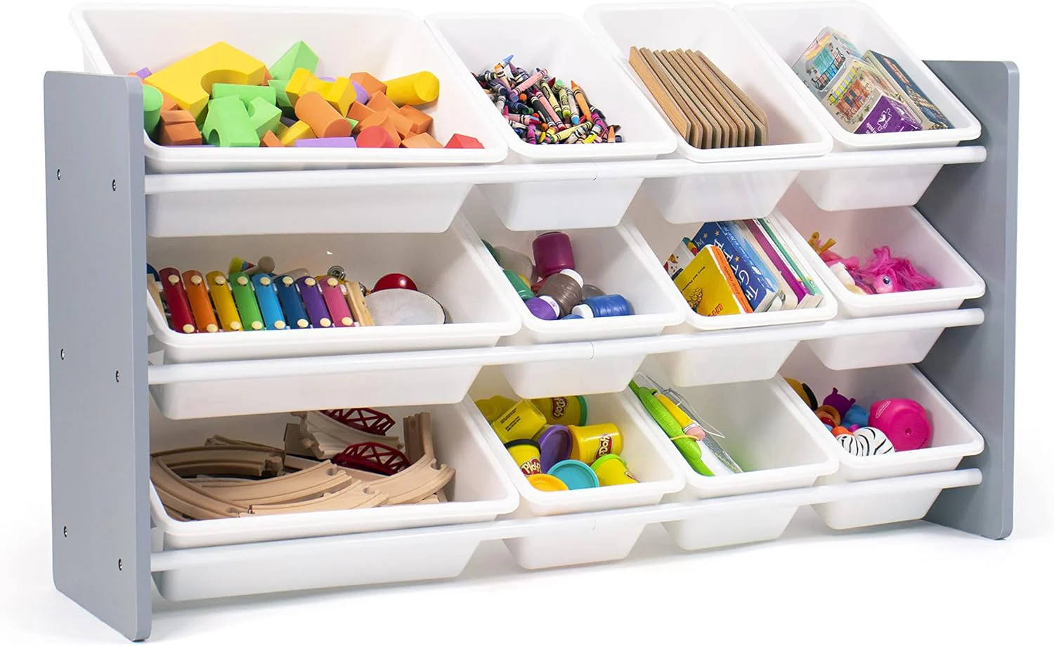 Humble Crew Inspire Made For Me Kids Toy Storage Organizer with 12 Storage Bins, Grey/White