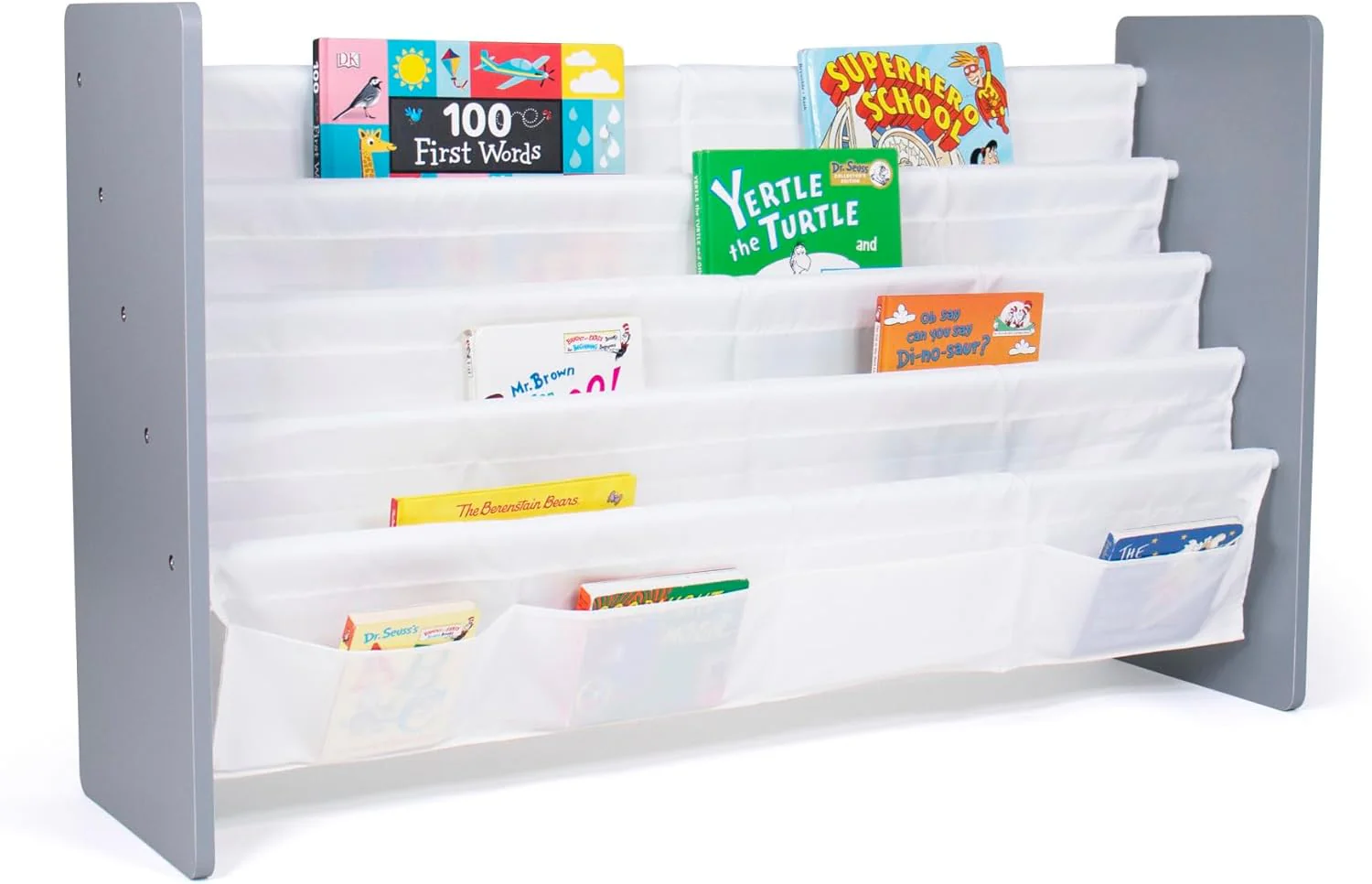 Inspire Extra Large Kids 4 Tier Bookrack with 4 Front Pockets for Smaller Books