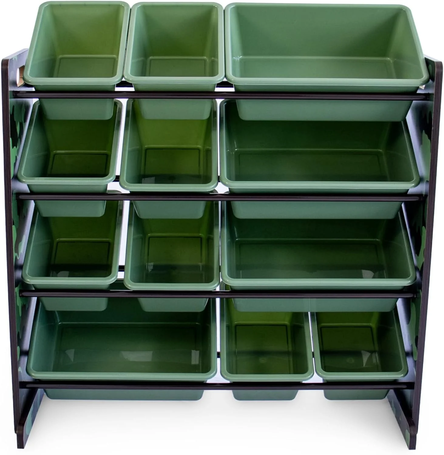 Humble Crew Hunter Toy Storage Organizer with 12 Plastic Storage Bins, Army Green Camo