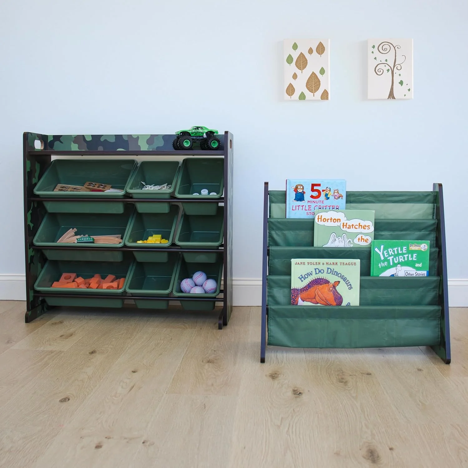 Humble Crew Kids Hunter Bookshelf 4 Tier Book Storage, Army Green Camo