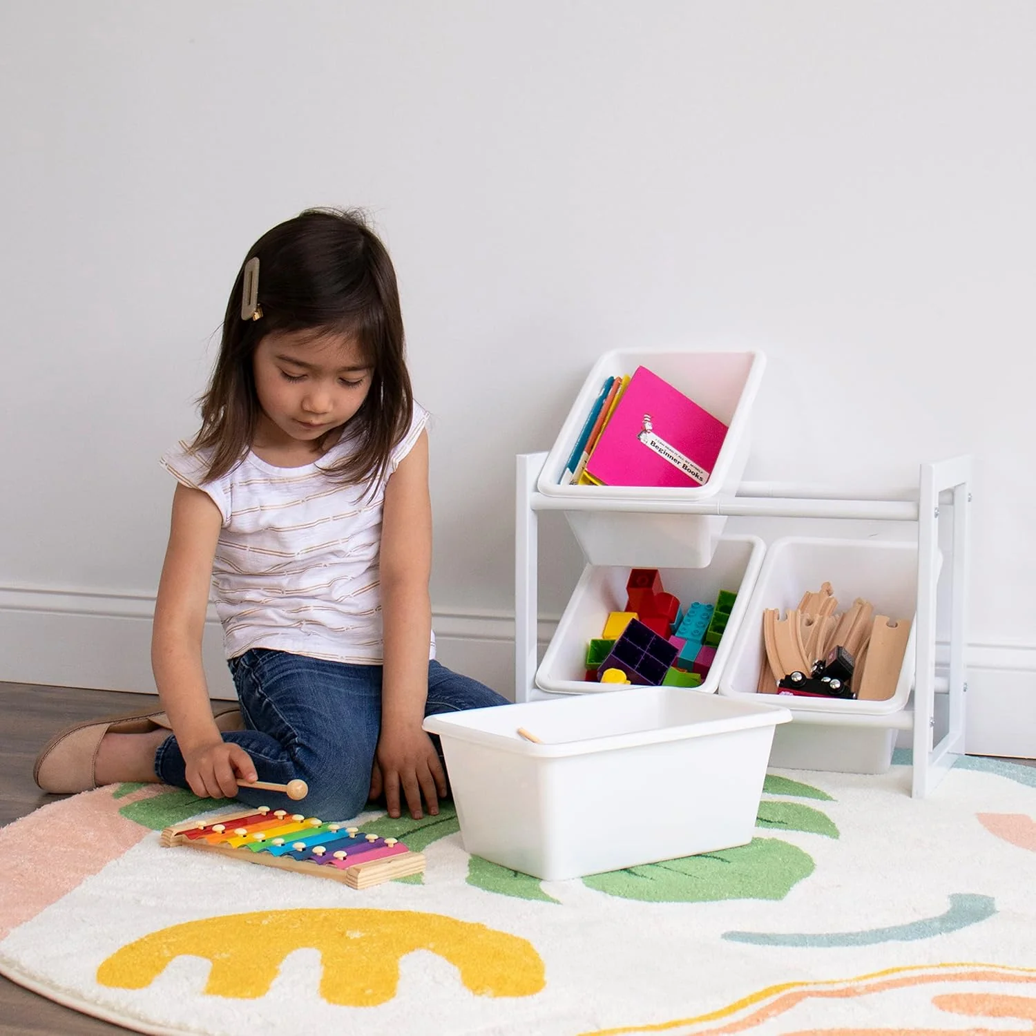 Humble Crew Cambridge Compact 4 Bin Organizer with Metal Frame, White