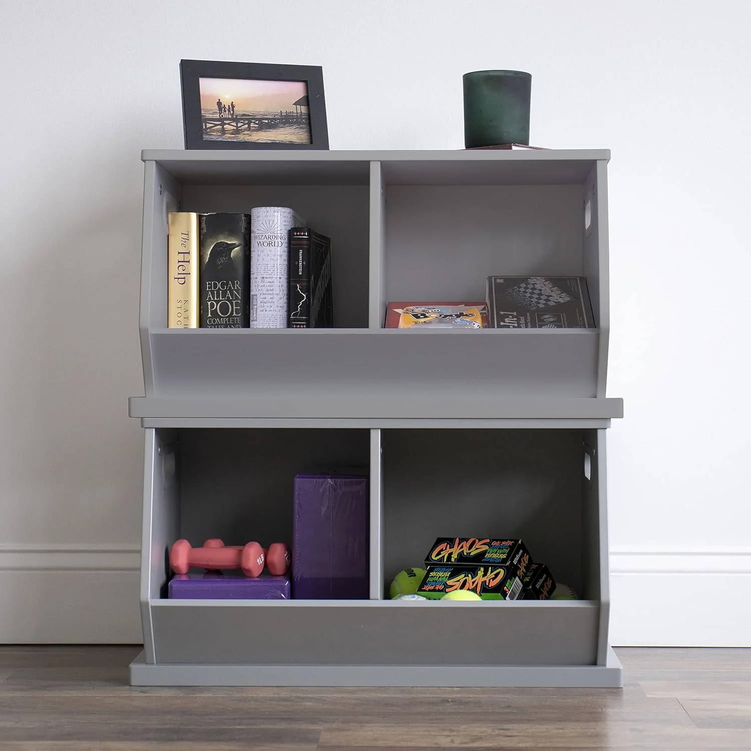 Humble Crew Wood Toy Storage Cubby and Kids Bookcase, Grey
