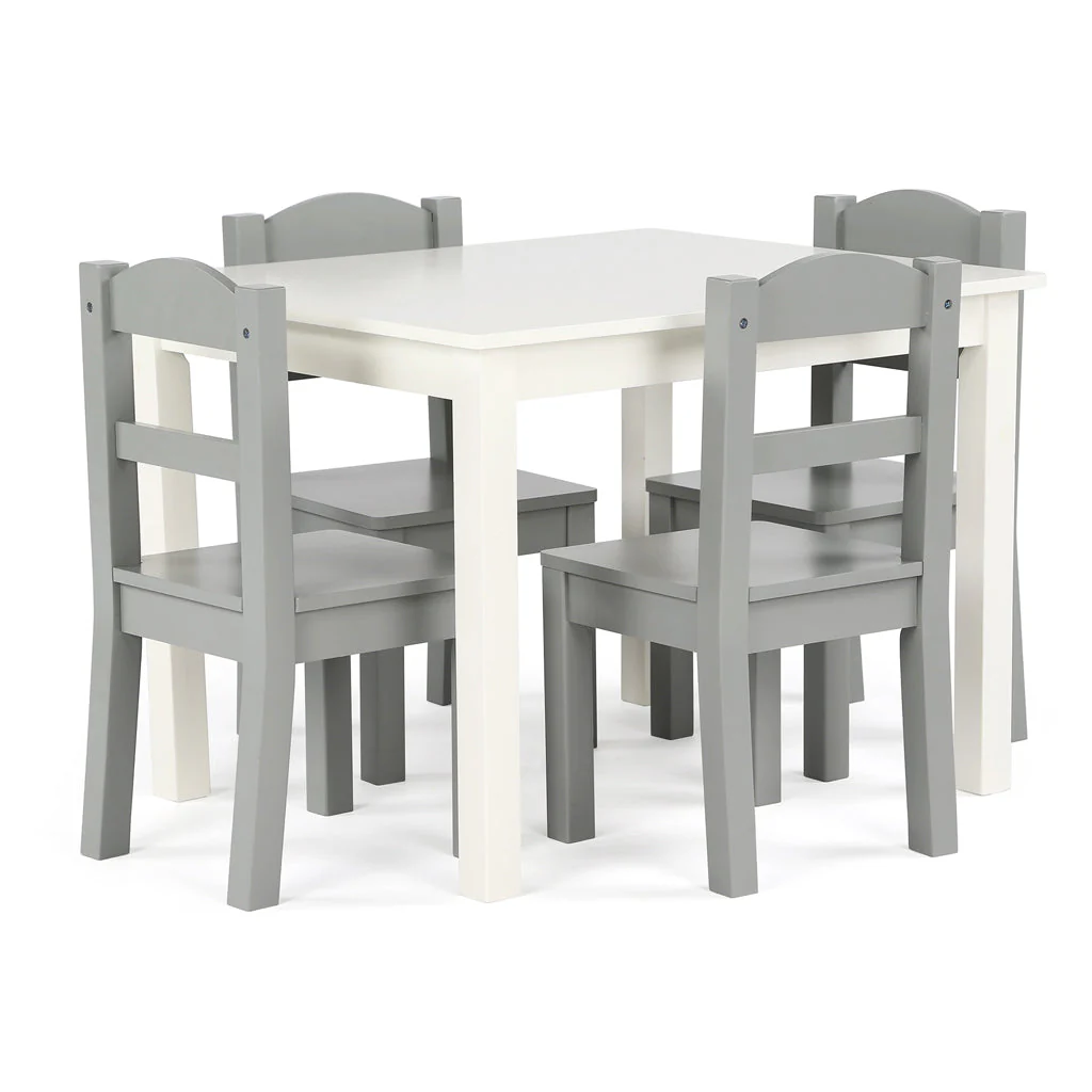 Springfield White Wood Kids Table & 4 Grey Chairs