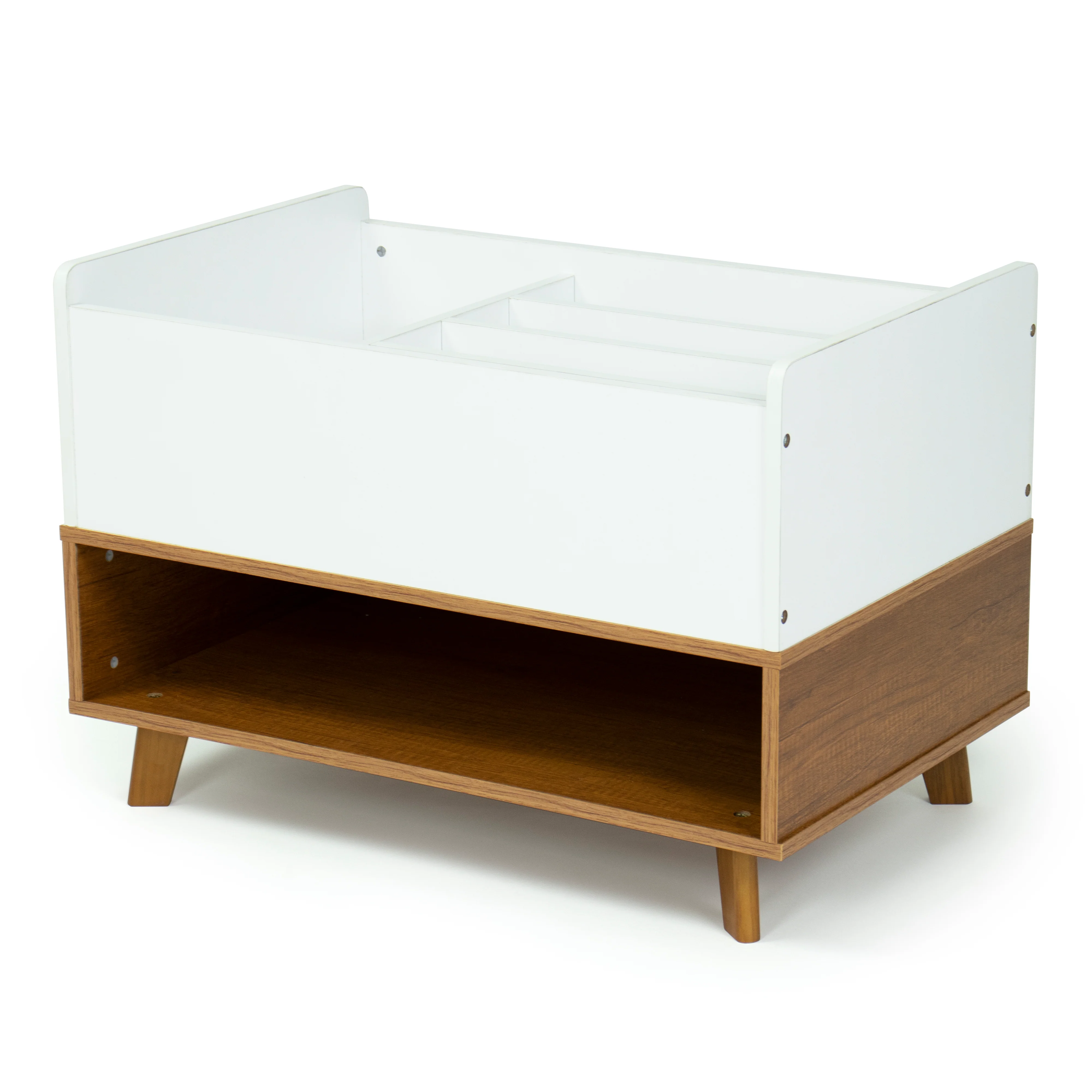 Humble Crew Bookshelf Caddy and Toy Storage with Shelf, Warm Wood/White