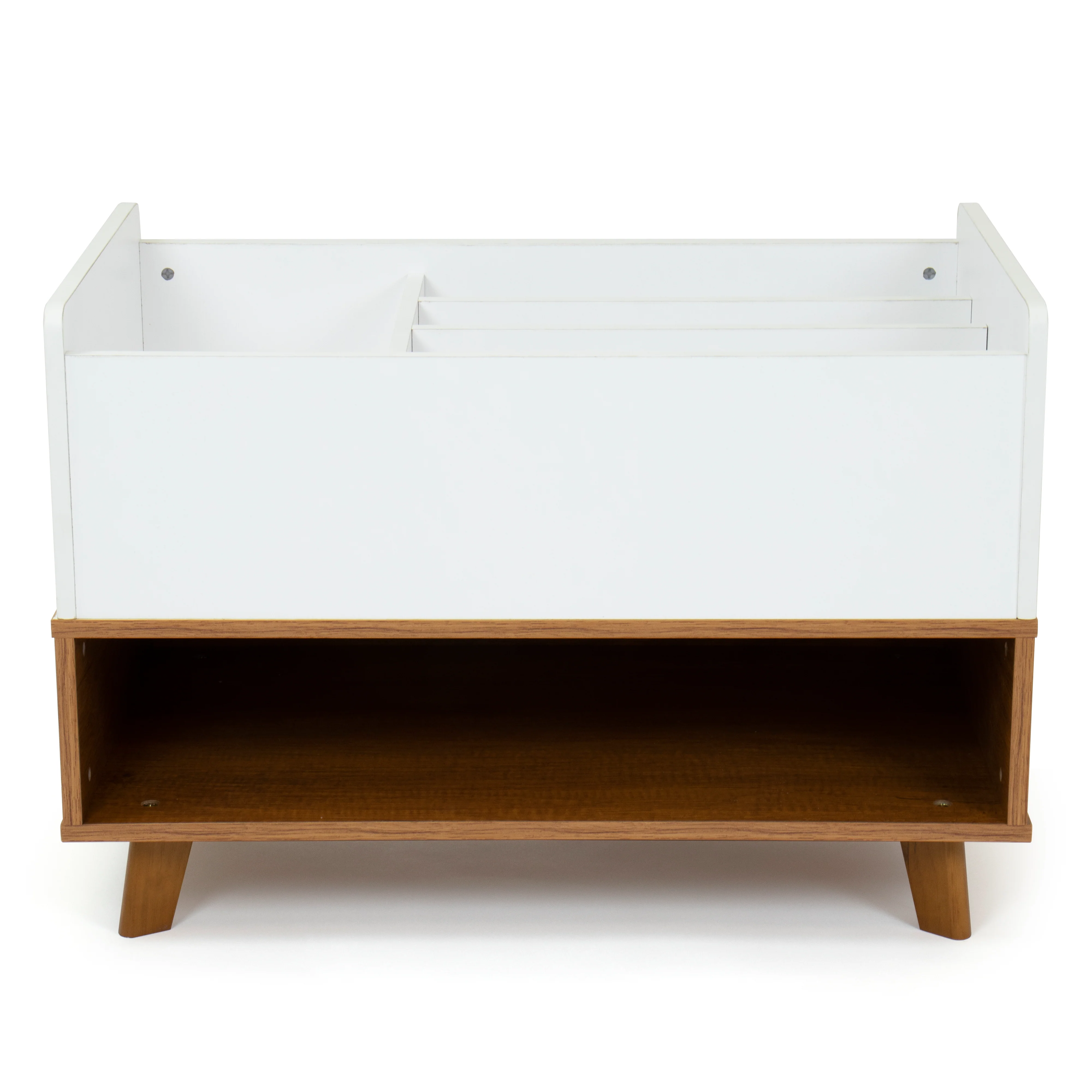 Humble Crew Bookshelf Caddy and Toy Storage with Shelf, Warm Wood/White
