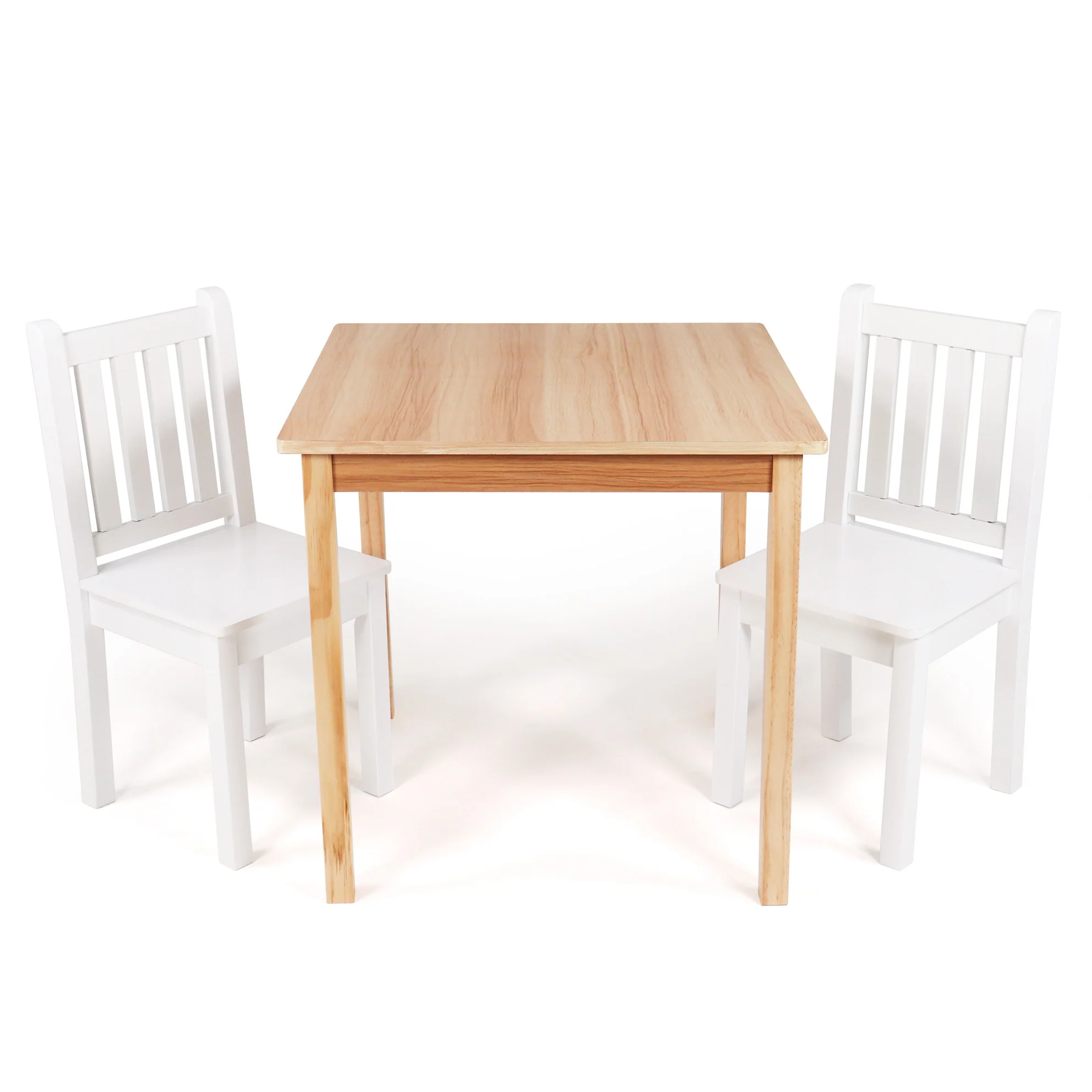 Humble Crew Journey Kids Wood Table and 2 Chairs Set, Square, Natural/White
