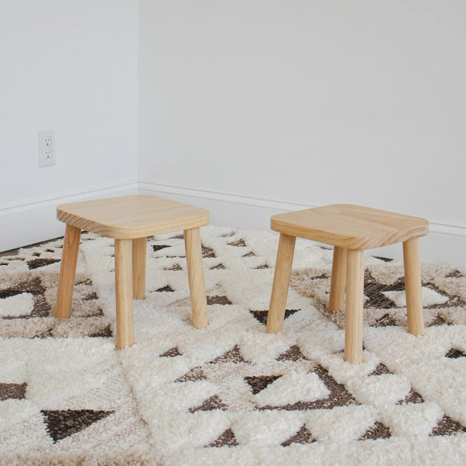 Humble Crew Toddler Stool Set of 2, Solid Wood Kids Seating, Natural Wood