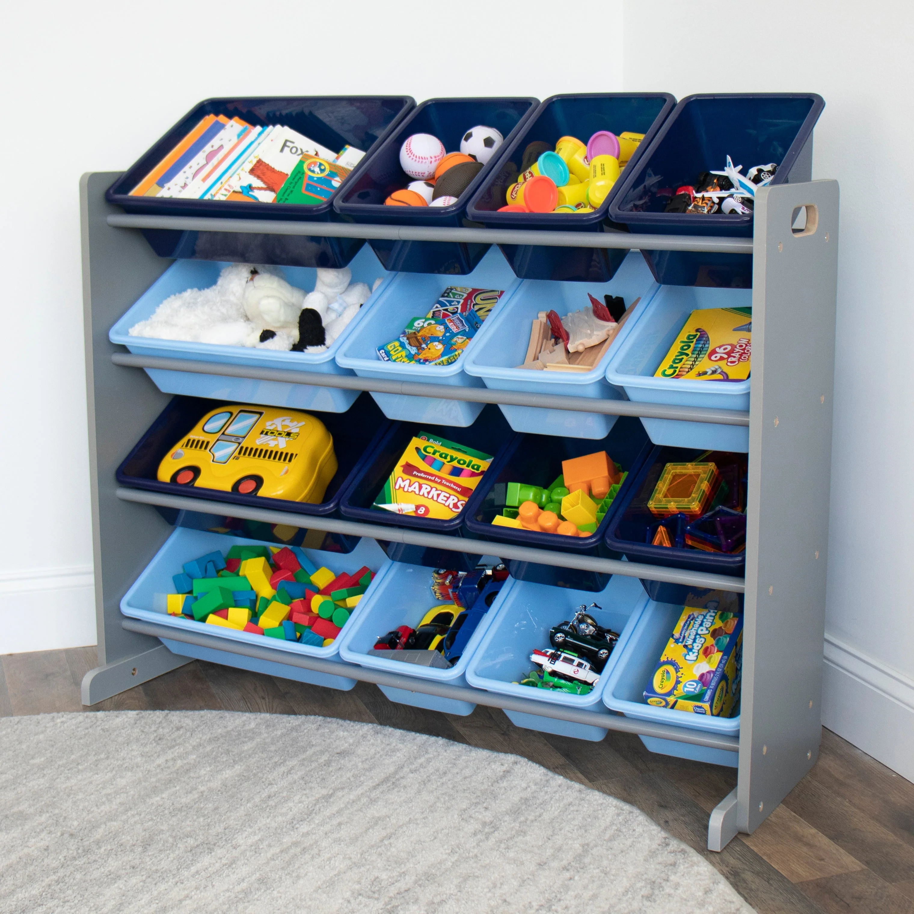 Leo Supersized Extra Large Grey and Blue 16-Bin Toy Organizer