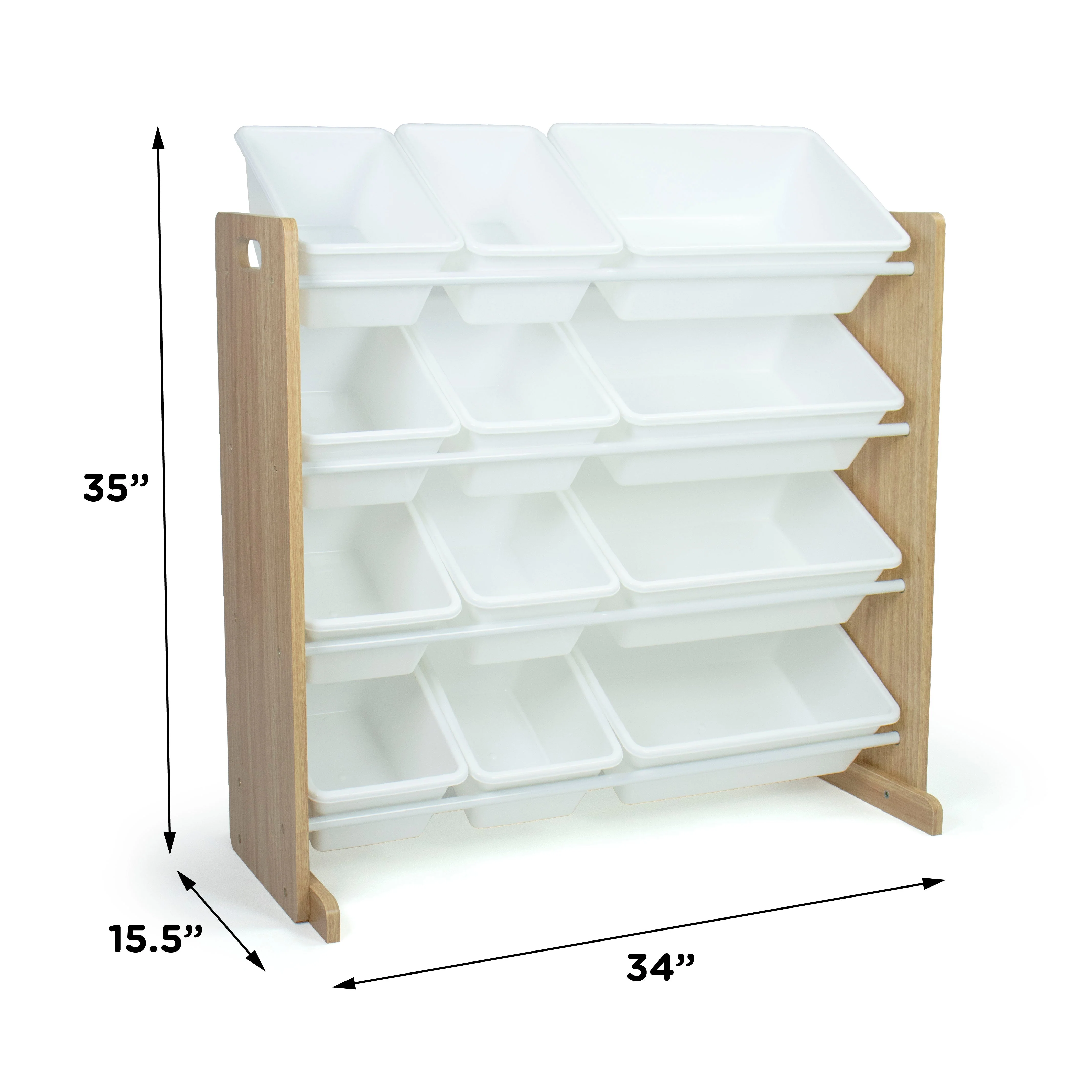 Humble Crew Journey Toy Storage Organizer with 12 Storage Bins,  Natural Wood/White Bins