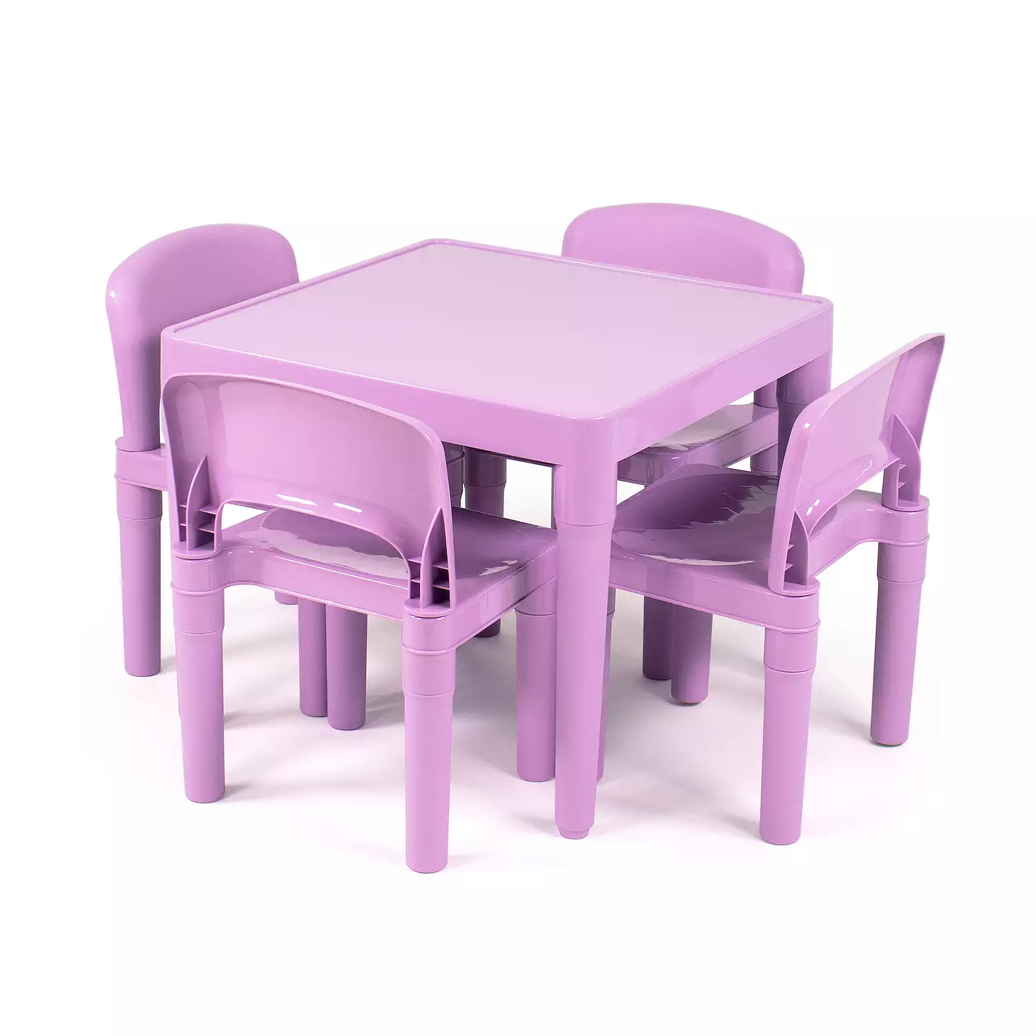 Humble Crew Quinn Kids Lightweight Plastic Table and 4 Chairs Set, Square, Purple