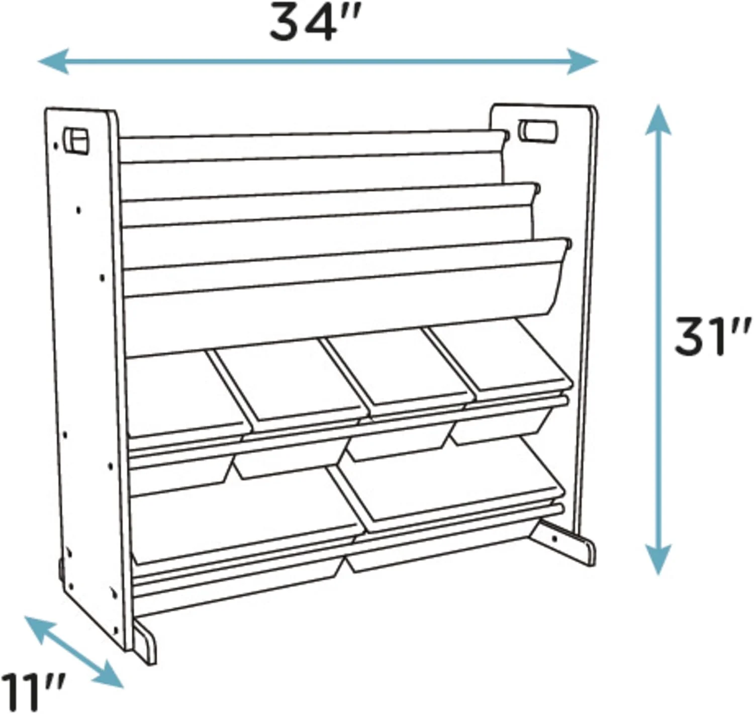 Humble Crew Inspire Kids Read n’ Play 6 Bin Toy Organizer and 2 Tier Bookrack, Grey/White