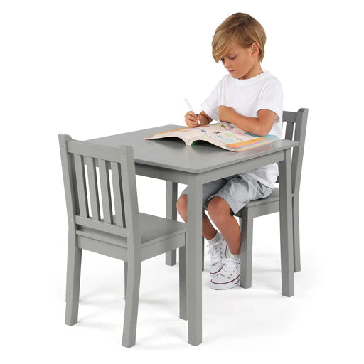 Explorer Kids Wood Grey Table and 2 Chairs Set