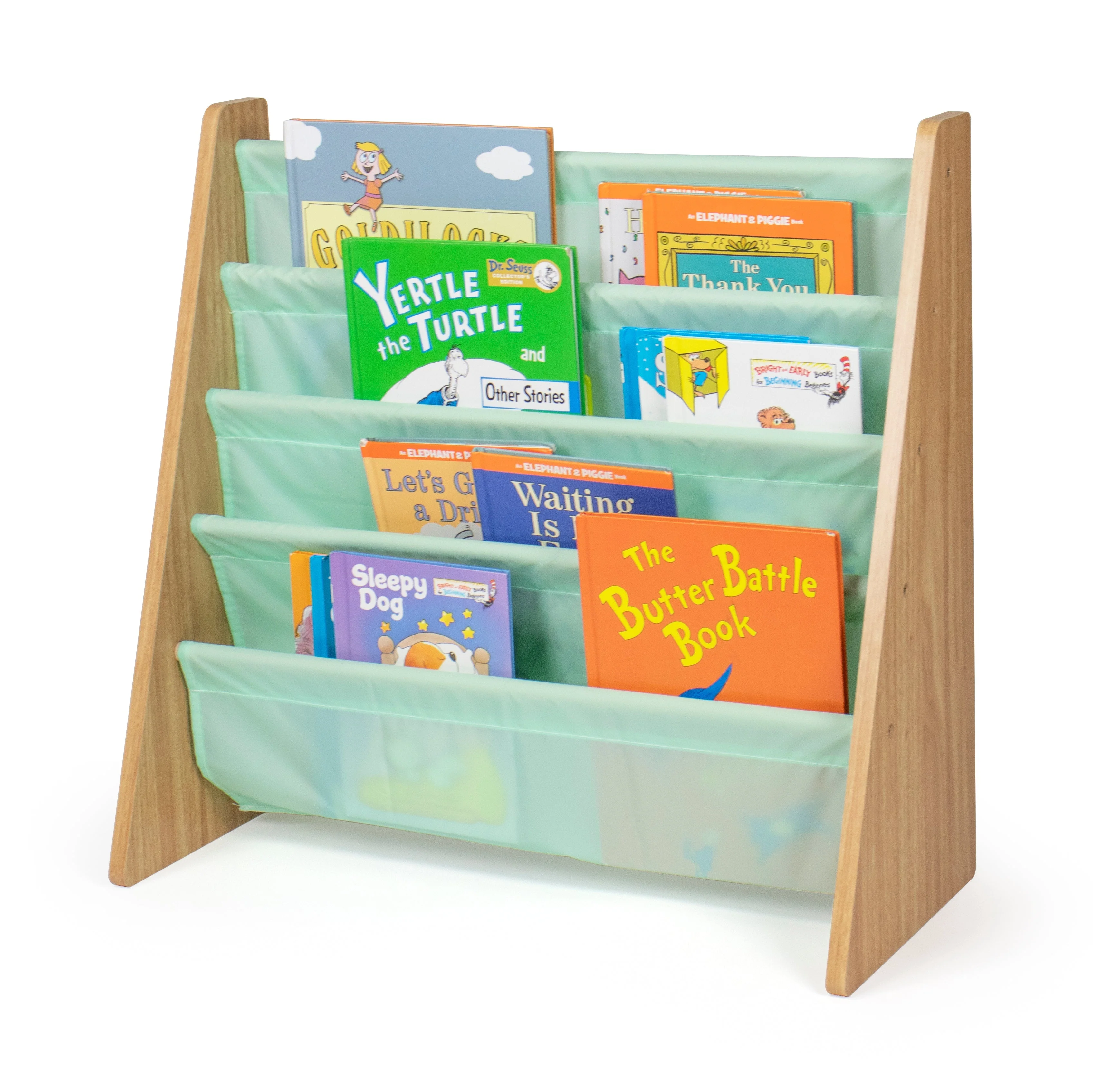 Kids Bookshelf 4 Tier Book Organizer, Seafoam Green/Neutral